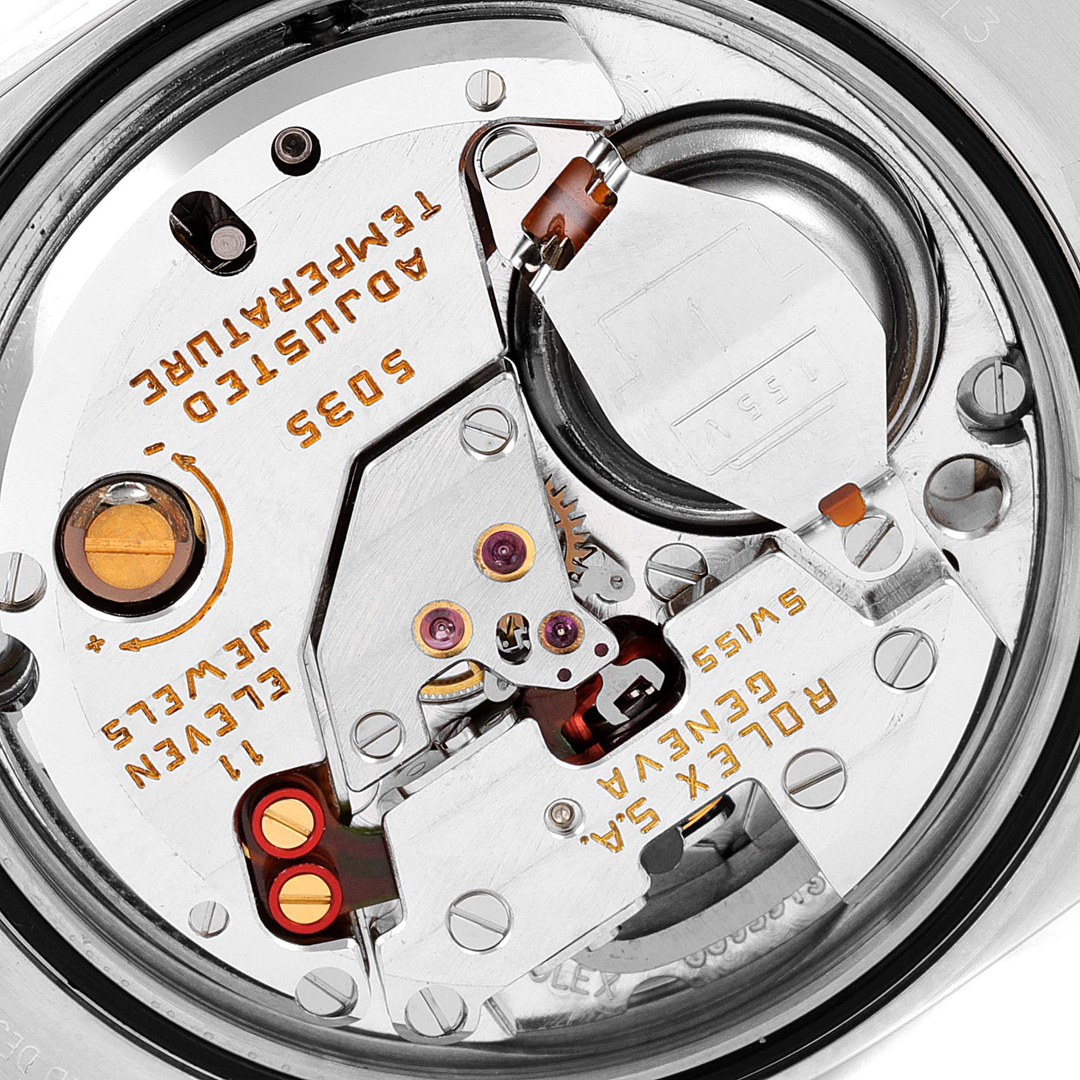 This close-up image captures the intricate movement mechanism of the Rolex Oysterquartz 17013 Men's Steel and Gold (two tone) Champagne Dial 17013 Men's Steel and Gold (two tone) Champagne Dial model watch.