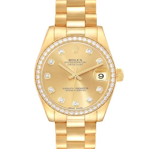 Photo of Rolex President 31 Midsize Yellow Gold Diamond Ladies Watch 178288 Box Card