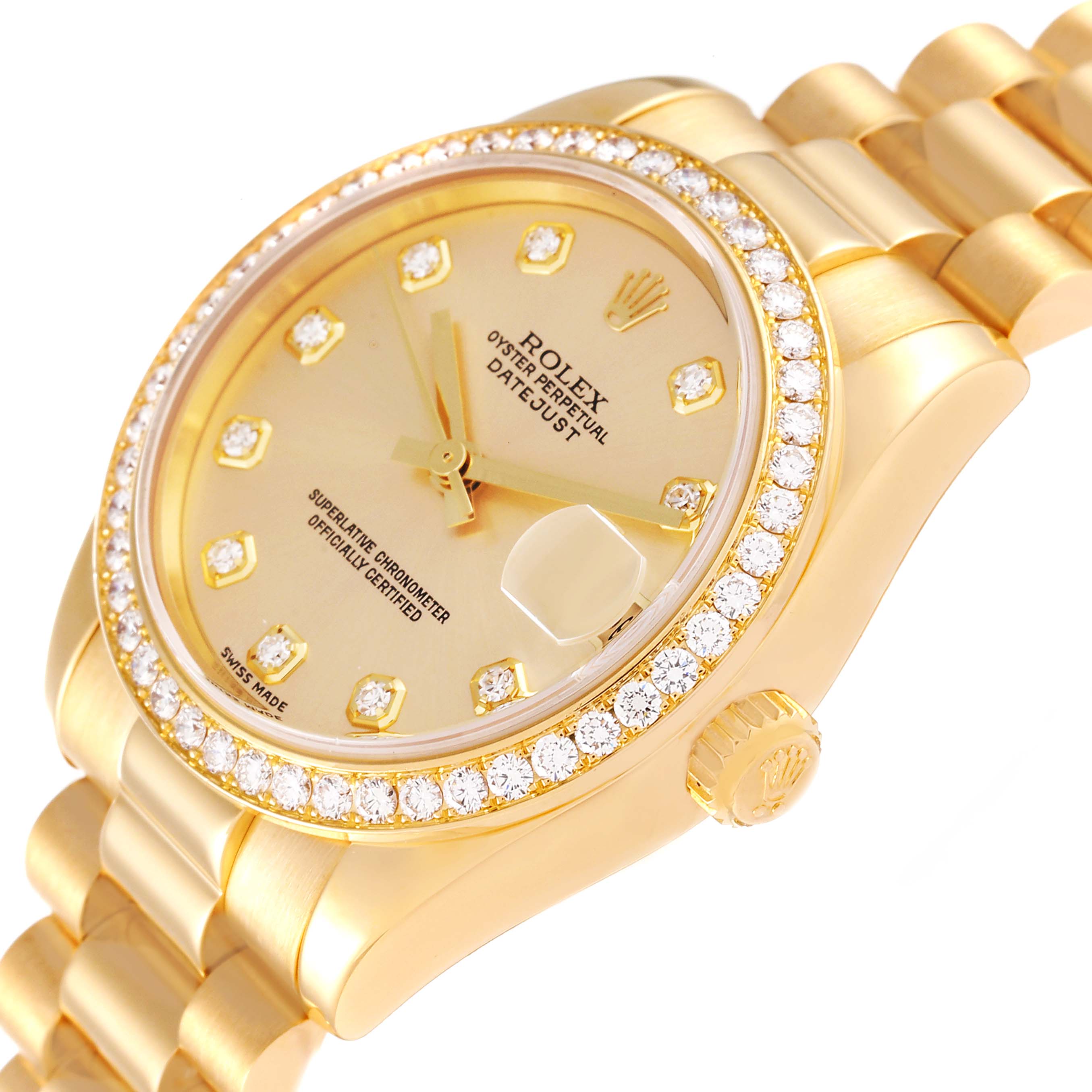 Rolex President 31 Midsize Yellow Gold Diamond Ladies Watch 178288 ...