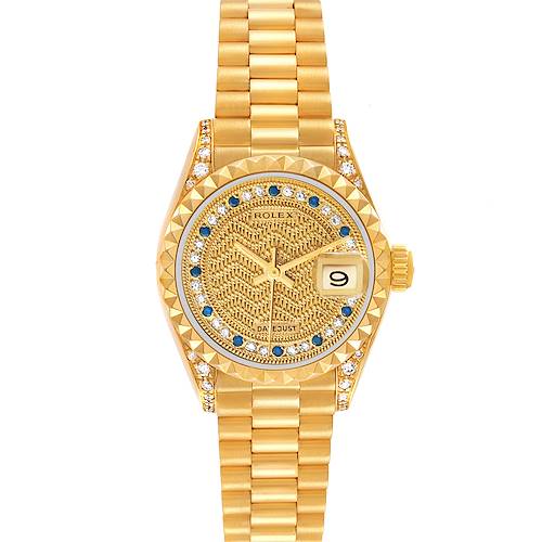 Photo of Rolex President Datejust Yellow Gold Diamond Sapphire Watch 69188 Box Papers