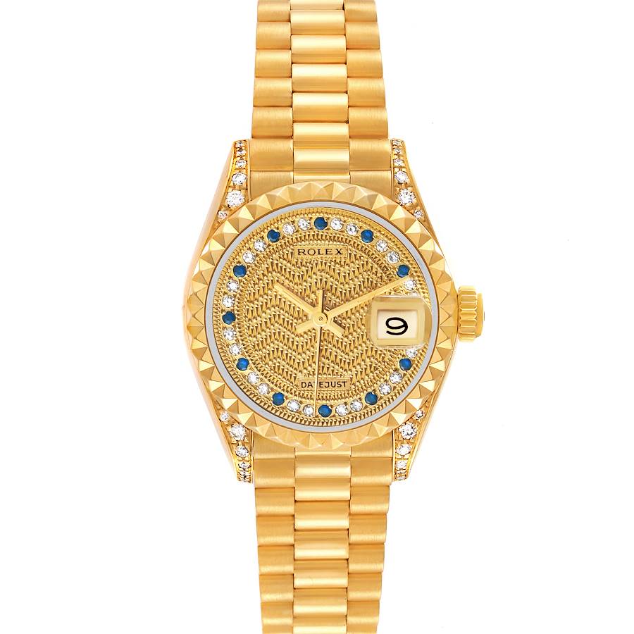 Rolex President Datejust Yellow Gold Diamond Sapphire Watch 69188 Box Papers SwissWatchExpo