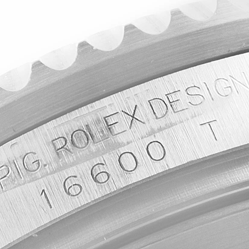 The image shows a close-up of the inner bezel and engraving on the Rolex Sea-Dweller 16600 Men's Stainless Steel Black Dial 16600 Men's Stainless Steel Black Dial watch, featuring the model number 16600.