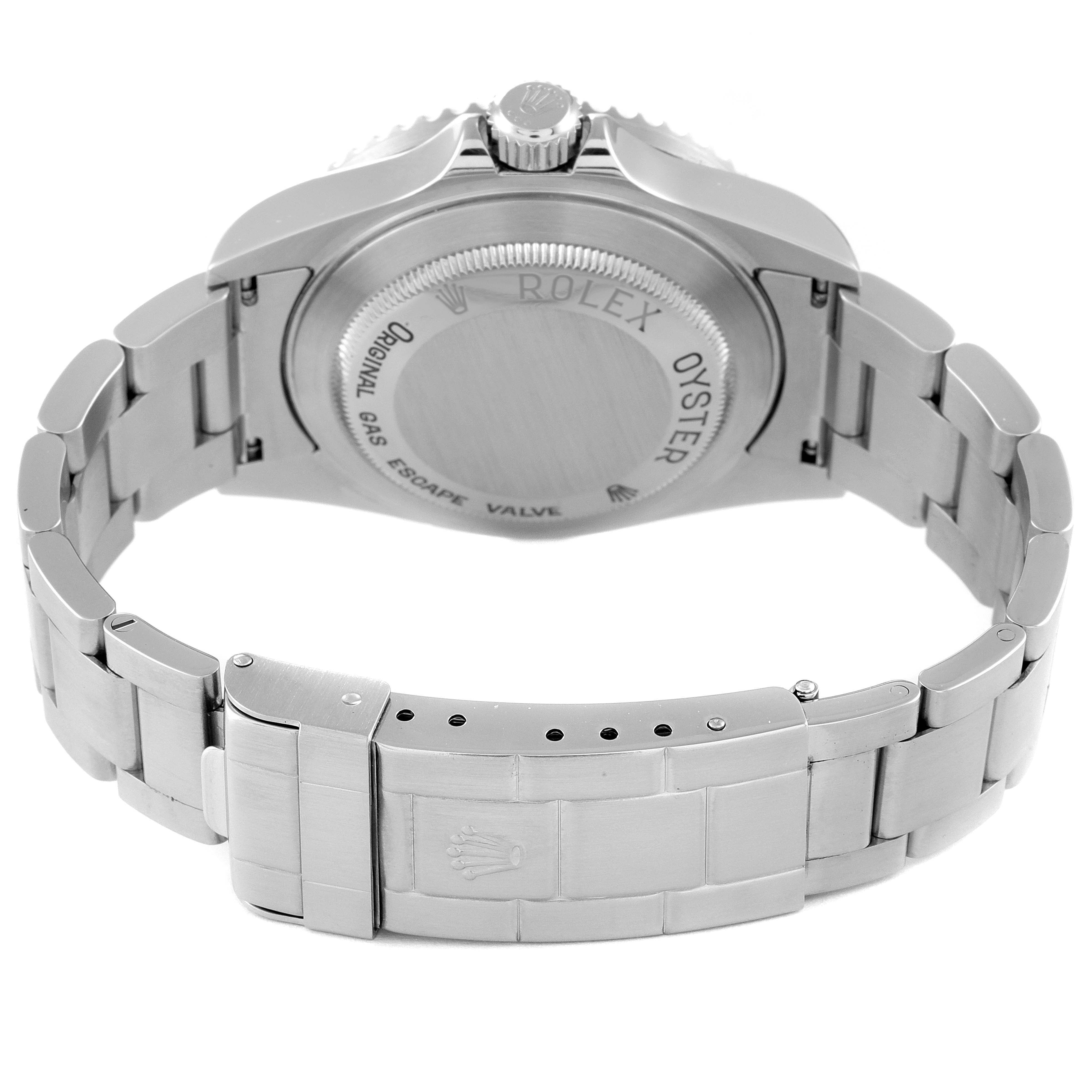 The image shows the back view of a Rolex Sea-Dweller 16600 Men's Stainless Steel Black Dial 16600 Men's Stainless Steel Black Dial watch, including the caseback, bracelet, and clasp.