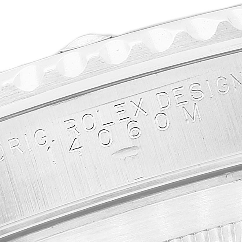 This close-up angle shows the engraved text on the side of the case for the Rolex Submariner 14060M Men
s Stainless Steel Black Dial 14060M Men
s Stainless Steel Black Dial watch.