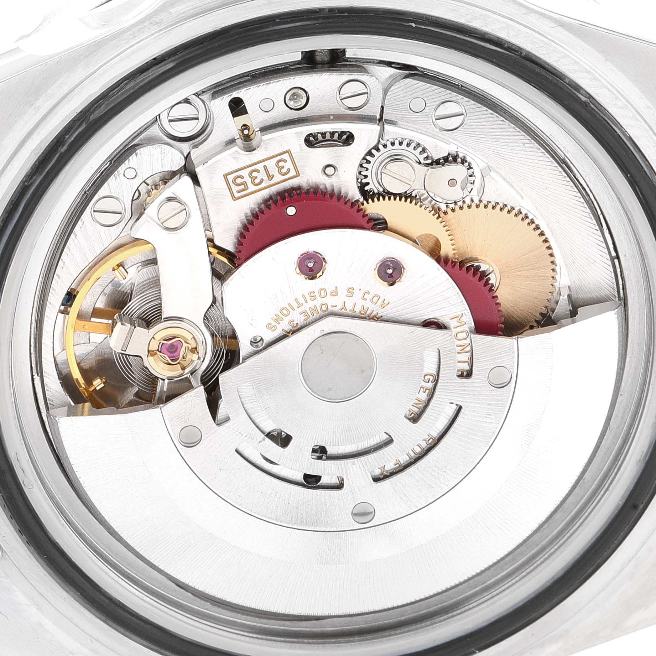 The image shows a close-up of the movement and internal mechanics of a Rolex Submariner 16610 Men
s Stainless Steel Black Dial 16610 Men
s Stainless Steel Black Dial watch.