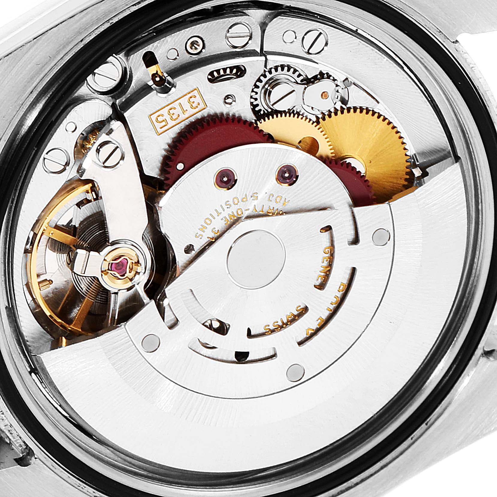 The image shows the exposed movement and inner workings of a Rolex Turn-o-Graph 116264 Men's Stainless Steel White Dial 116264 Men's Stainless Steel White Dial watch at a close-up angle.