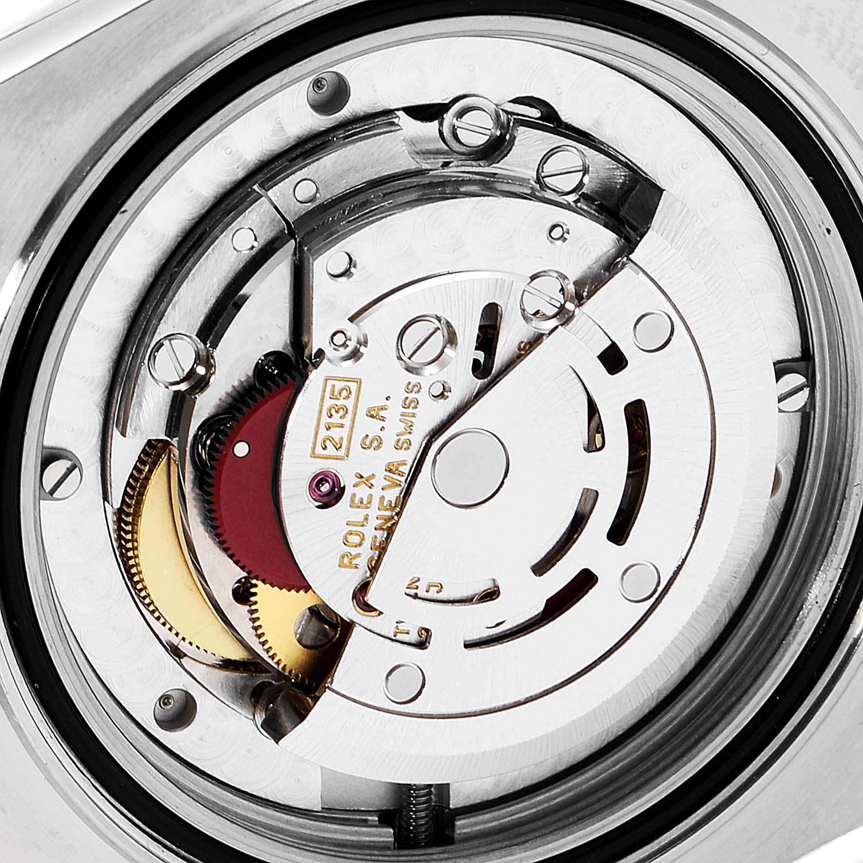 This image shows a close-up view of the movement mechanism inside a Rolex Yacht-Master 68623 Men's Steel and Gold (two tone) White Dial 68623 Men's Steel and Gold (two tone) White Dial watch.