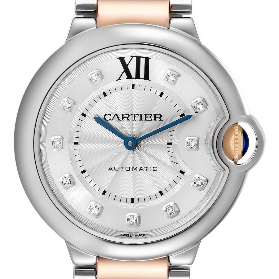 Cartier Ballon Bleu Midsize Steel Rose Gold Diamond Ladies Watch W3BB0018 Papers SwissWatchExpo