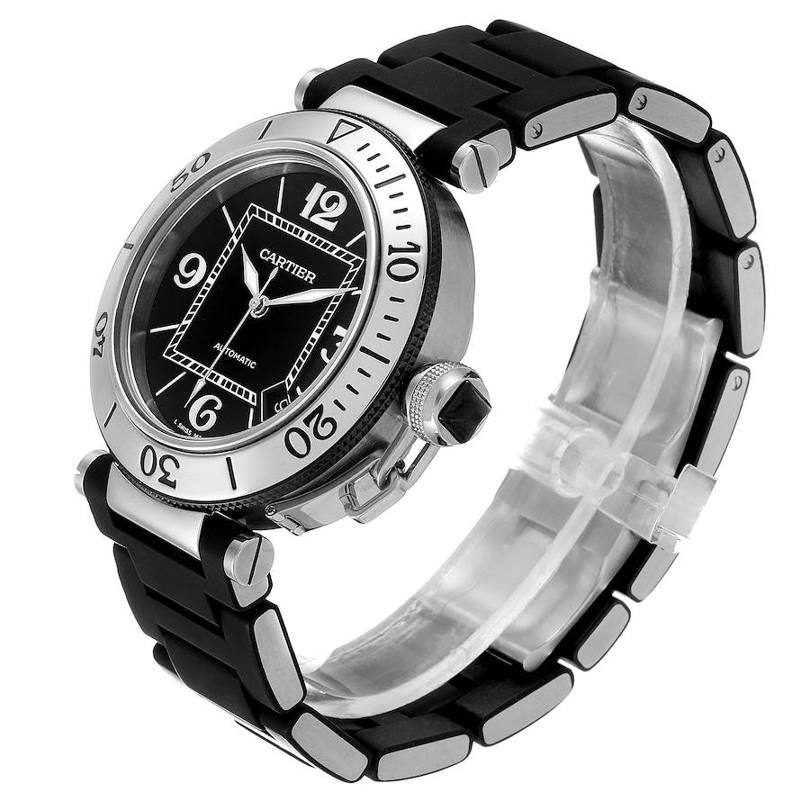 Cartier Pasha Seatimer Black Rubber Strap Steel Mens Watch W31077U2