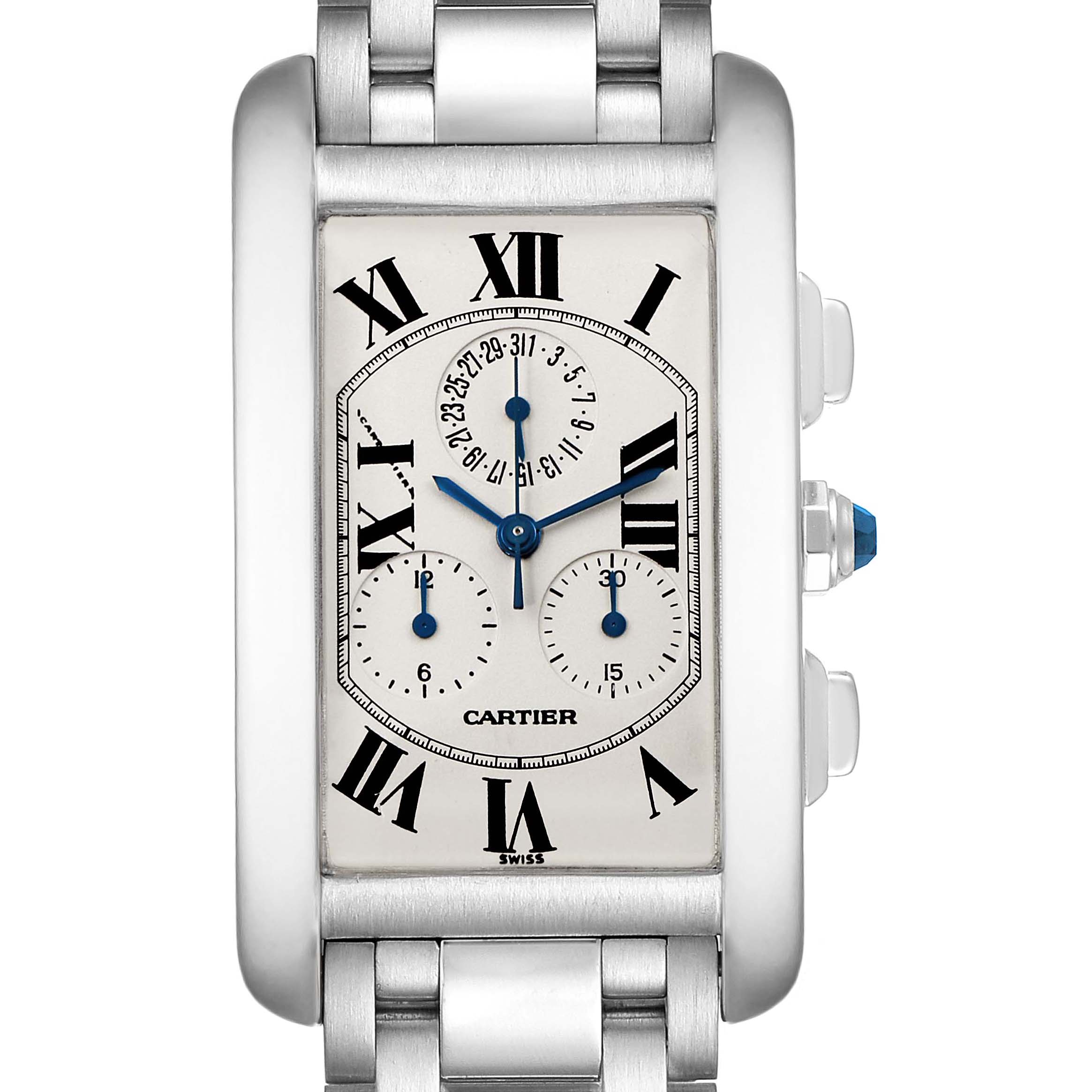 Cartier Tank Americaine Chronograph White Gold Mens Watch 