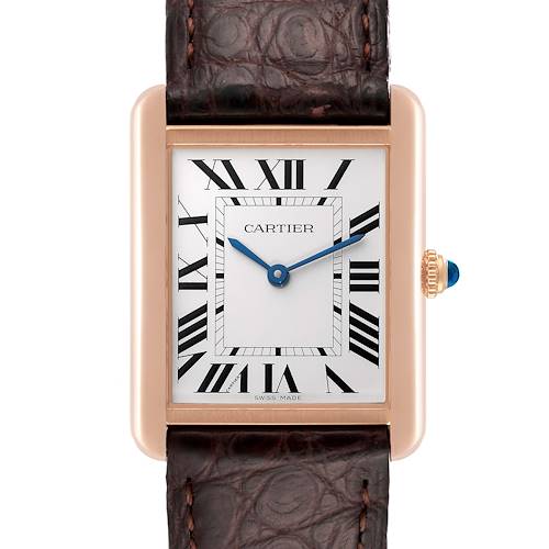 Photo of Cartier Tank Solo Large Rose Gold Steel Brown Strap Mens Watch W5200025 Card