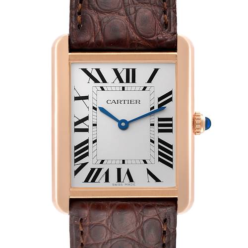 Photo of Cartier Tank Solo Large Rose Gold Steel Brown Strap Mens Watch W5200025 Card