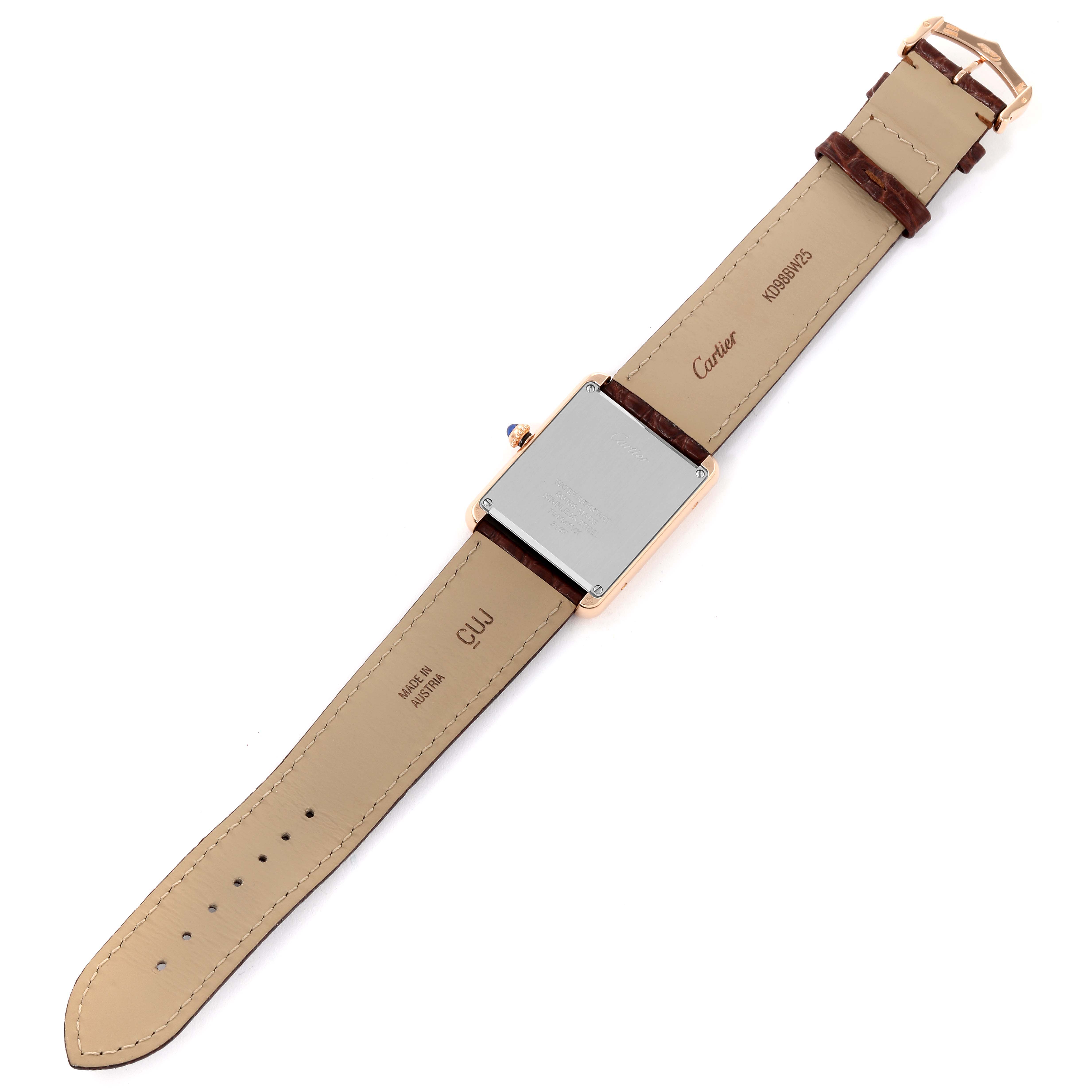 The image shows the back view of a Tank Solo model by Cartier, displaying the strap, case back, and buckle.