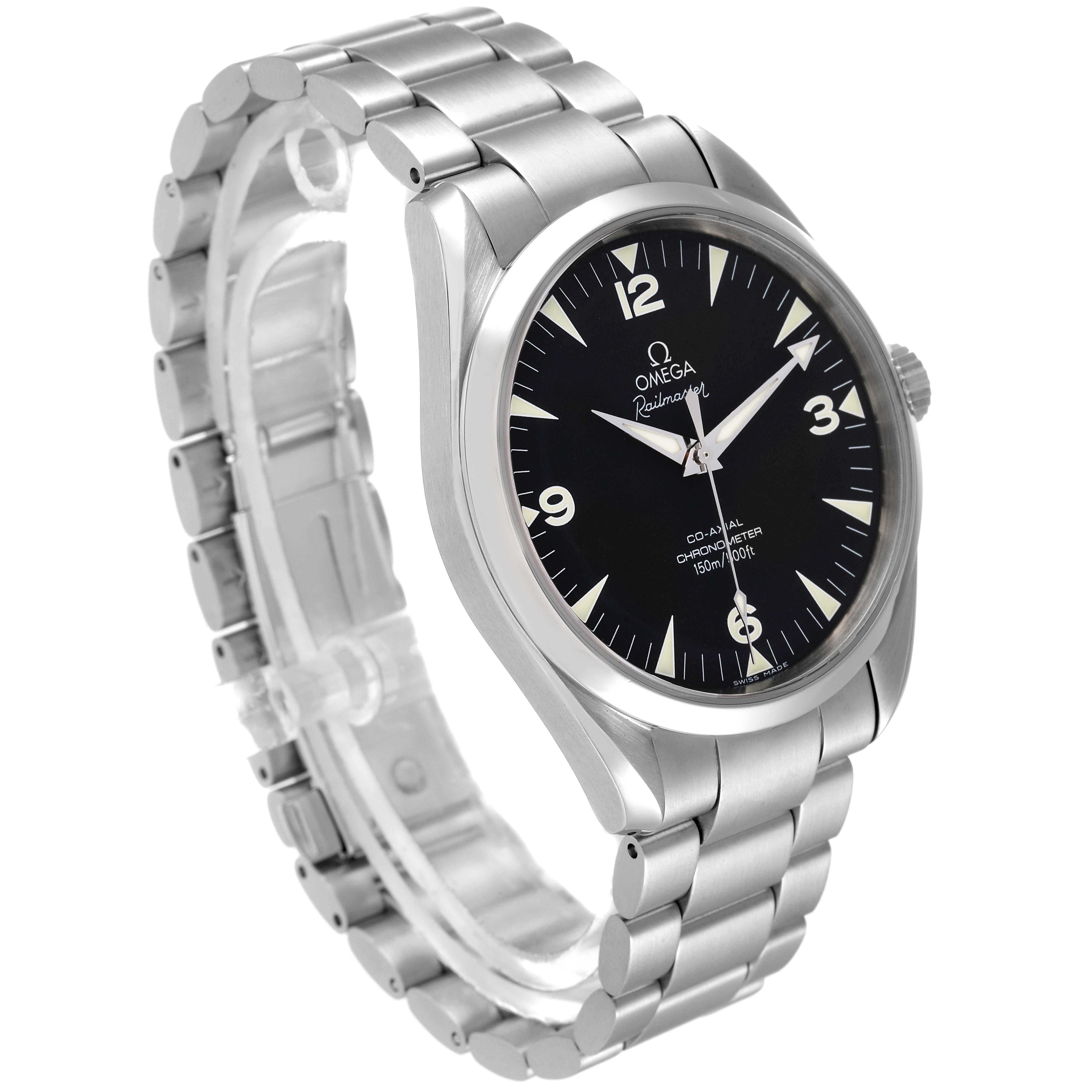 The image shows an Omega Aqua Terra 2502.52.00 Men's Stainless Steel Black Dial 2502.52.00 Men's Stainless Steel Black Dial watch from a three-quarter angle, highlighting the bracelet, face, and crown.