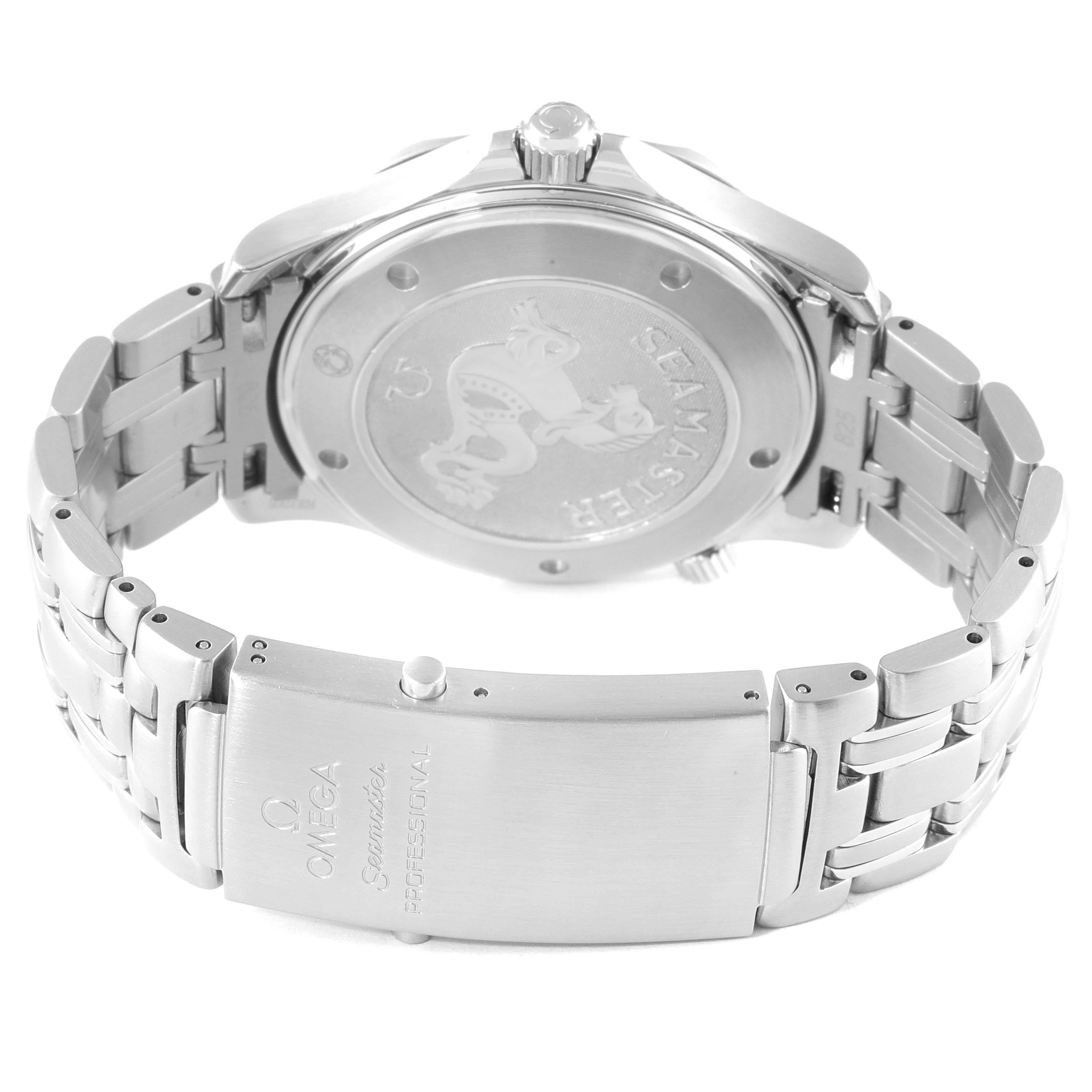 The image shows the back case, crown, and bracelet clasp of the Omega Seamaster 212.30.41.61.01.001 Men's Stainless Steel Black Dial 212.30.41.61.01.001 Men's Stainless Steel Black Dial watch.