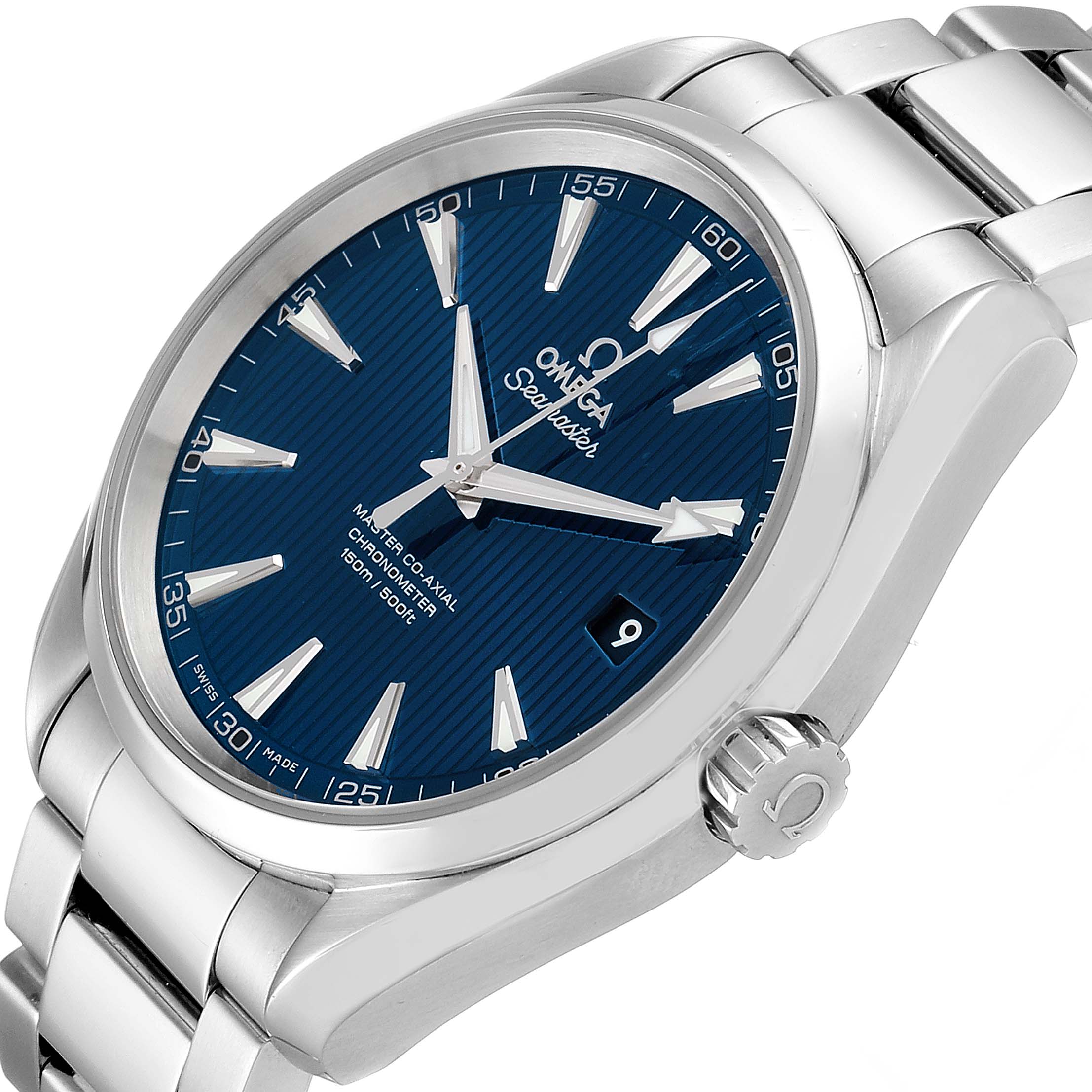 The image shows an Omega Aqua Terra 231.10.42.21.03.003 Men's Stainless Steel Blue Dial 231.10.42.21.03.003 Men's Stainless Steel Blue Dial watch at a slight angle, highlighting the dial, bezel, and stainless steel bracelet.