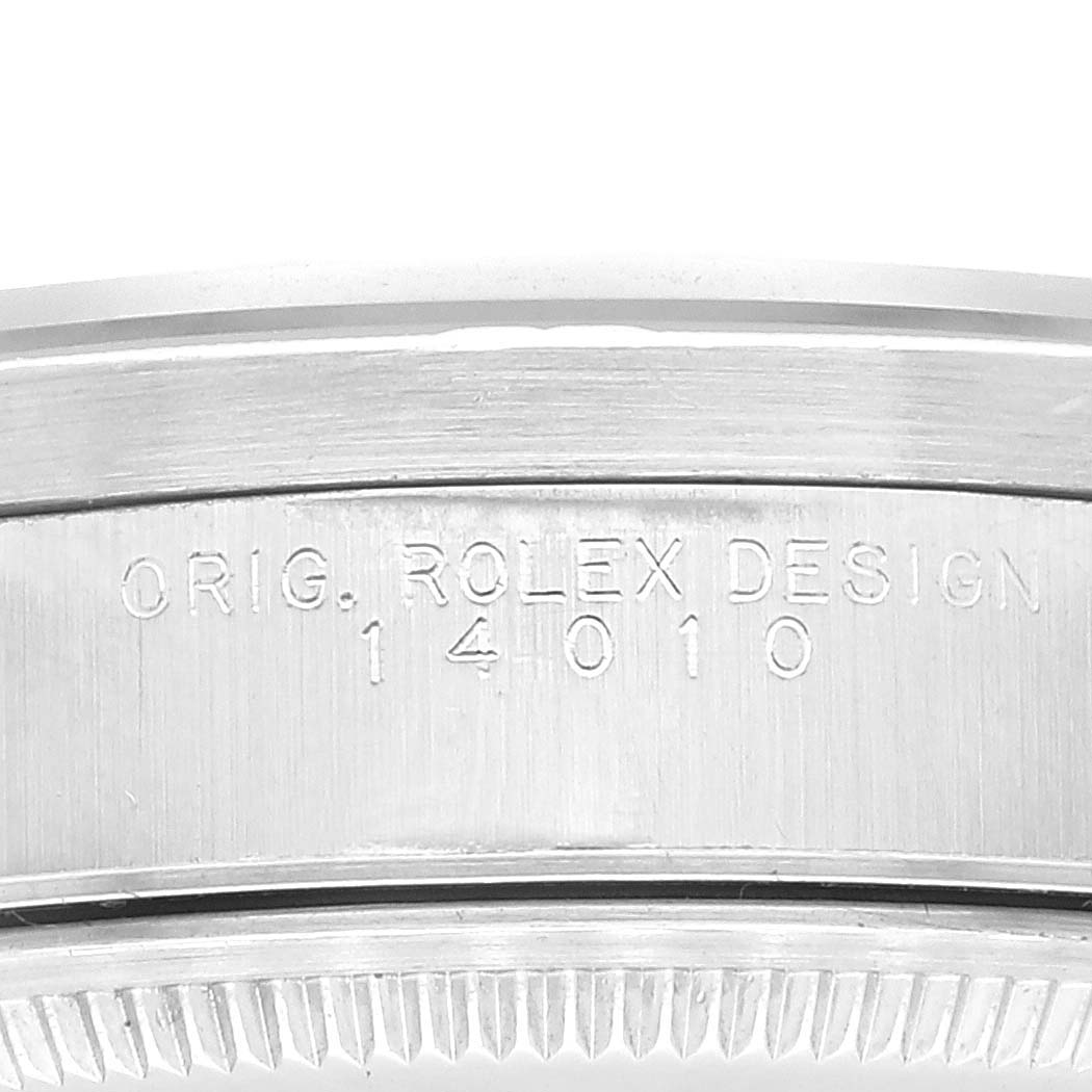 The image shows a close-up of the case side, showing the engraved model number of the Rolex Air-King 14010 Men's Stainless Steel Black Dial 14010 Men's Stainless Steel Black Dial watch.