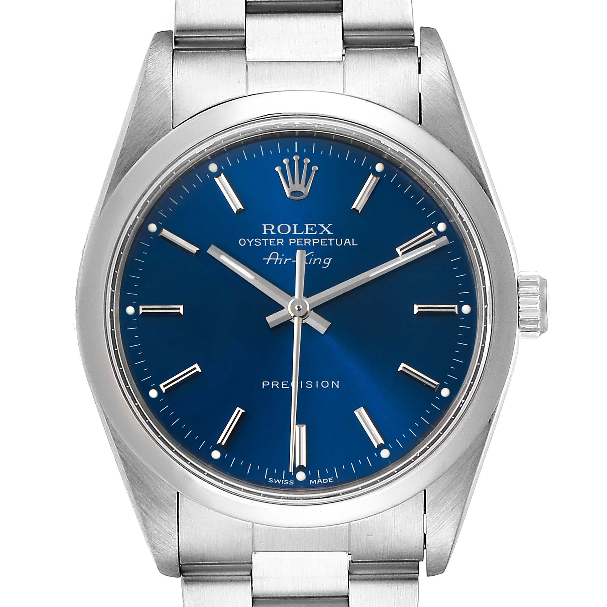 Rolex Air King 34 Blue Dial Domed Bezel Steel Mens Watch 14000 ...