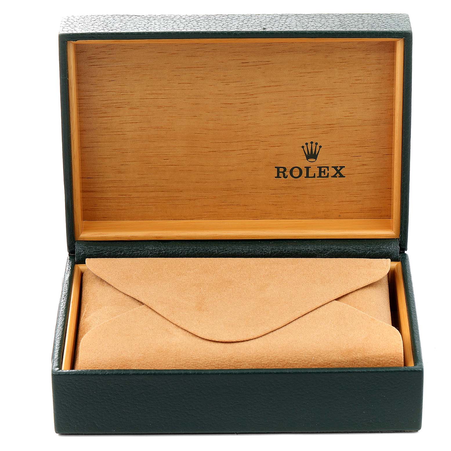 The Rolex Air-King 14000 Men's Stainless Steel White Dial 14000 Men's Stainless Steel White Dial is shown in its open box, with a protective suede pouch inside.