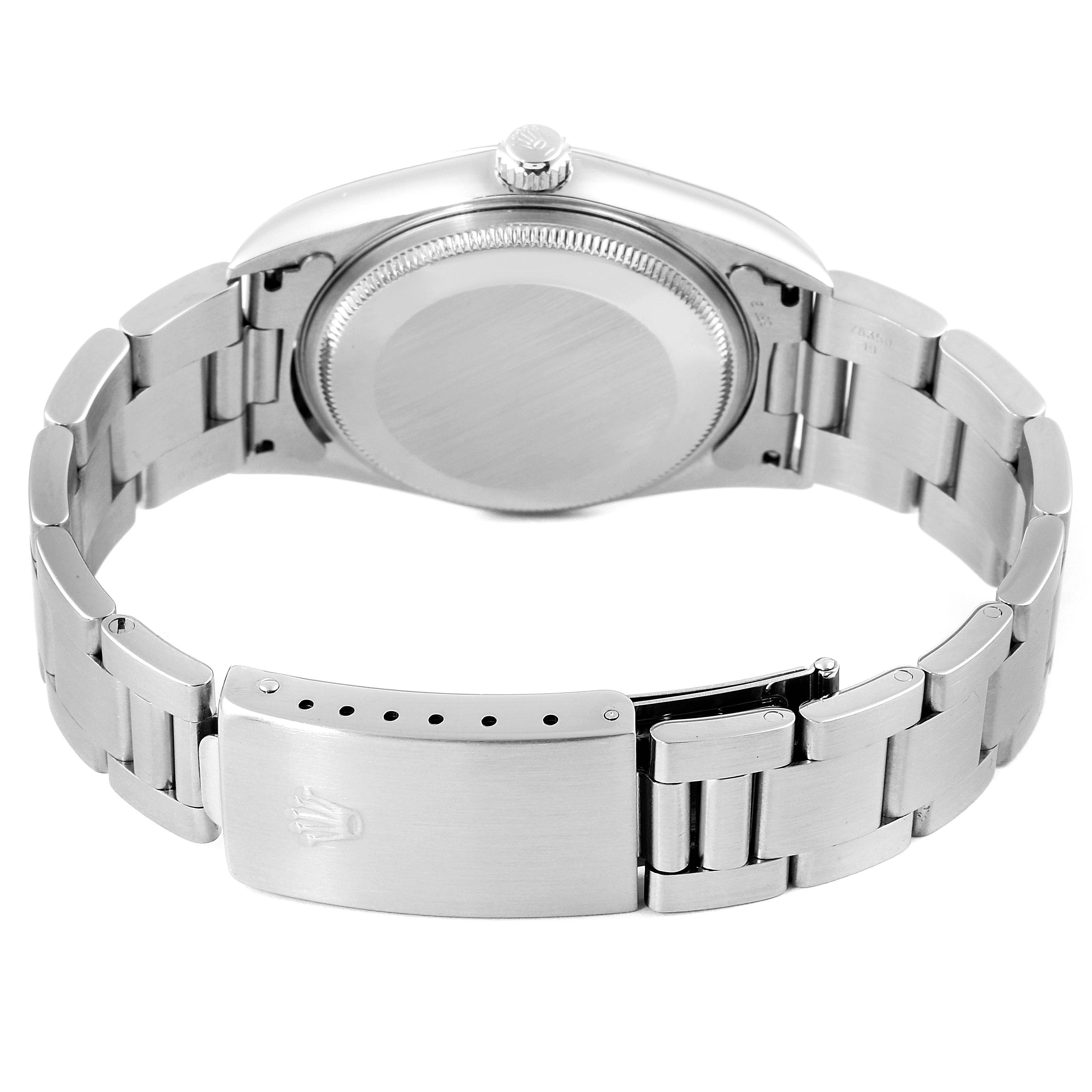 The image shows the underside and bracelet clasp of a Rolex Air-King 14000 Men's Stainless Steel White Dial 14000 Men's Stainless Steel White Dial watch.