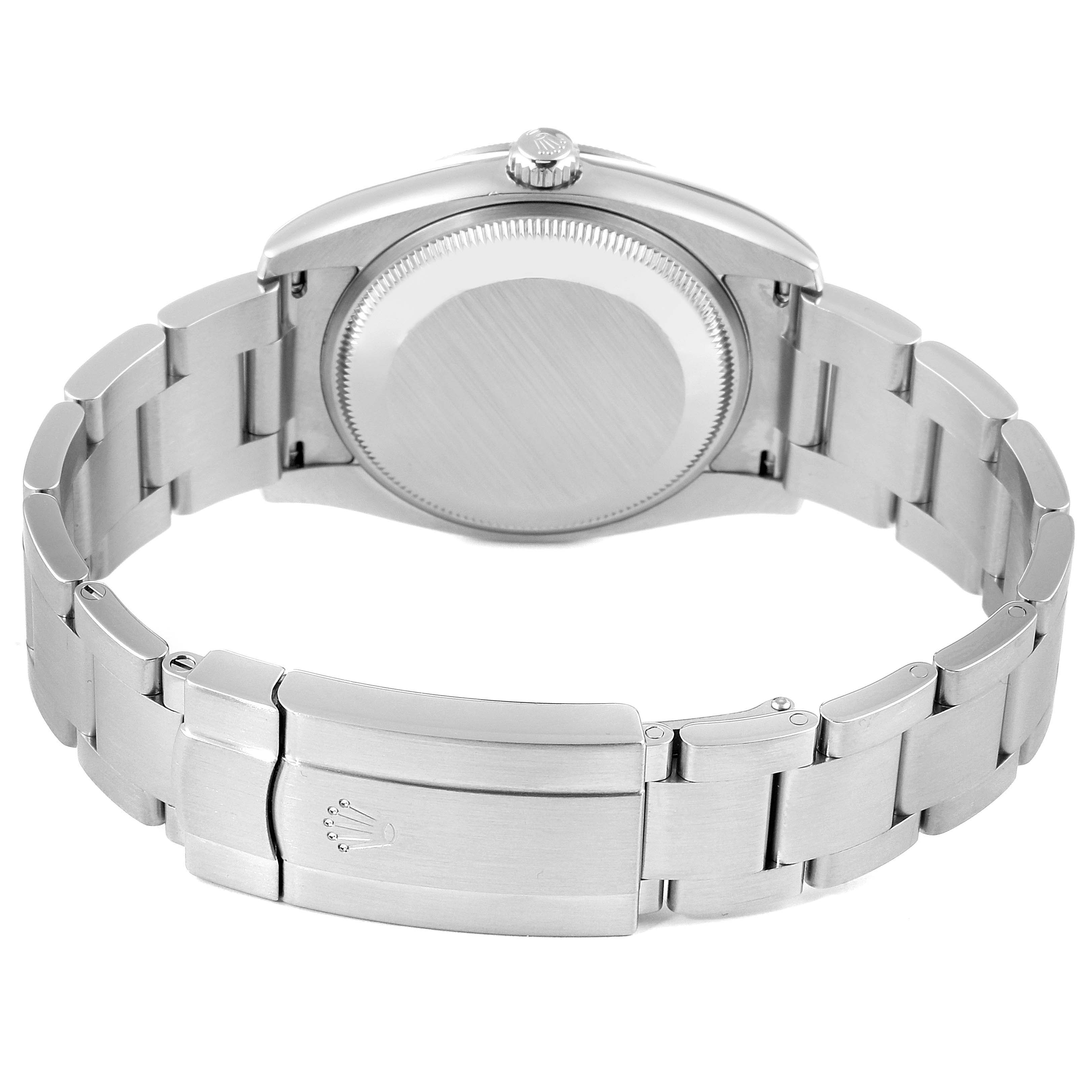 The image shows the back case and bracelet clasp of a Rolex Air-King 114210 Men's Stainless Steel Silver Dial 114210 Men's Stainless Steel Silver Dial watch from a rear angle.