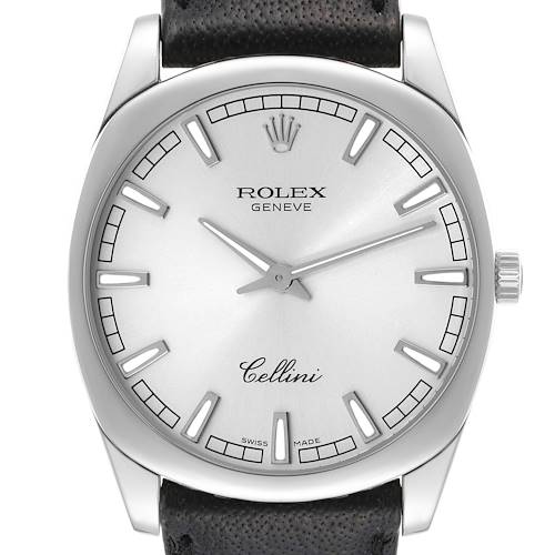 Photo of Rolex Cellini Danaos White Gold Silver Dial Mens Watch 4243 Box Card