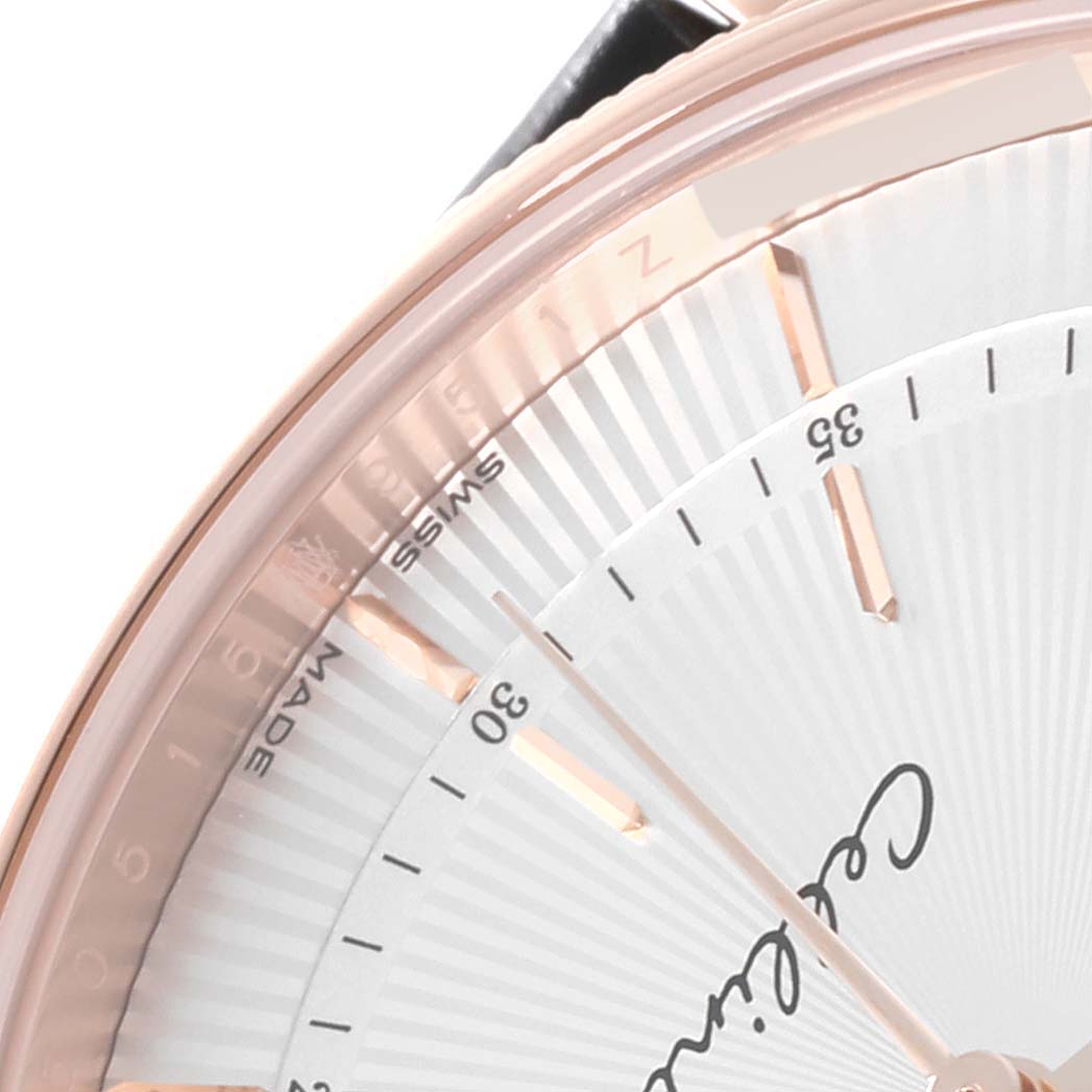 The image shows the dial and outer bezel of the Rolex Cellini 50515 Men's Rose Gold Silver Dial 50515 Men's Rose Gold Silver Dial watch from an angled close-up perspective.