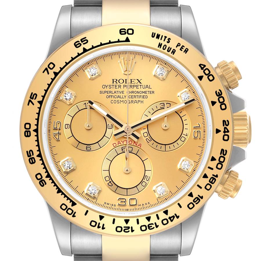 Rolex Cosmograph Daytona Steel Yellow Gold Diamond Dial Mens Watch 116503 SwissWatchExpo