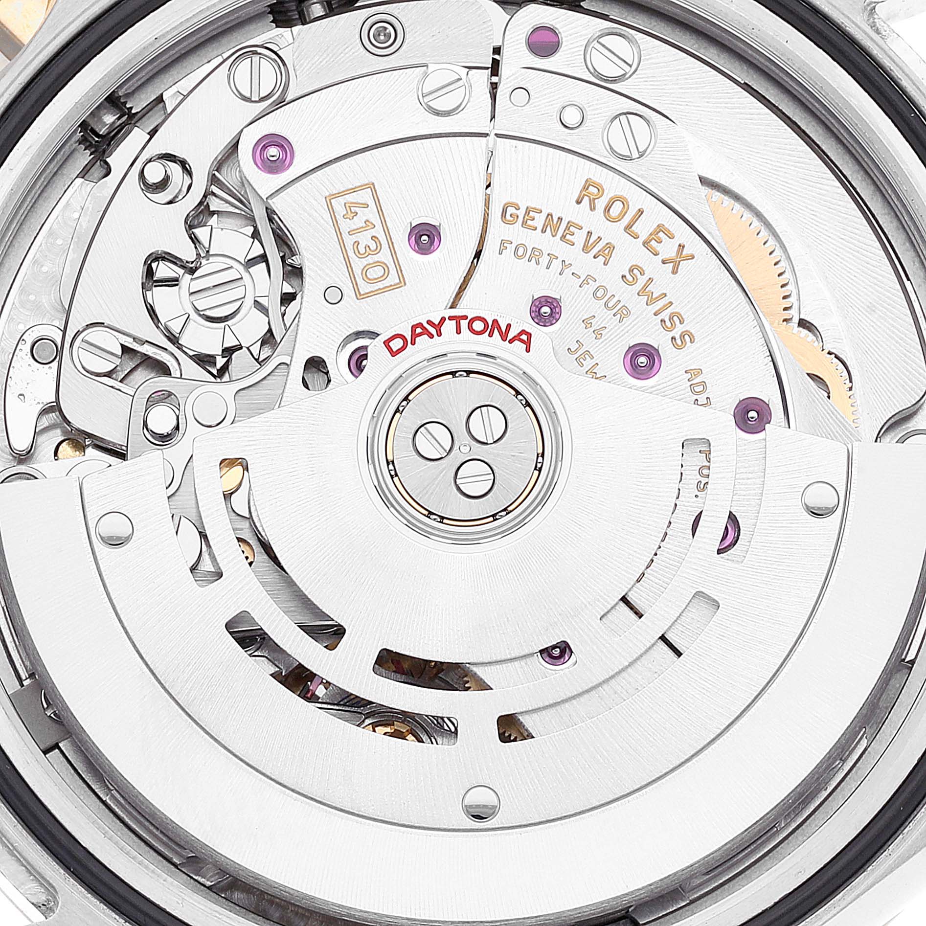 This image shows the intricate movement mechanism of the Rolex Daytona 116503 Men's Steel and Gold (two tone) Champagne Dial 116503 Men's Steel and Gold (two tone) Champagne Dial watch from a close-up, top-down angle.