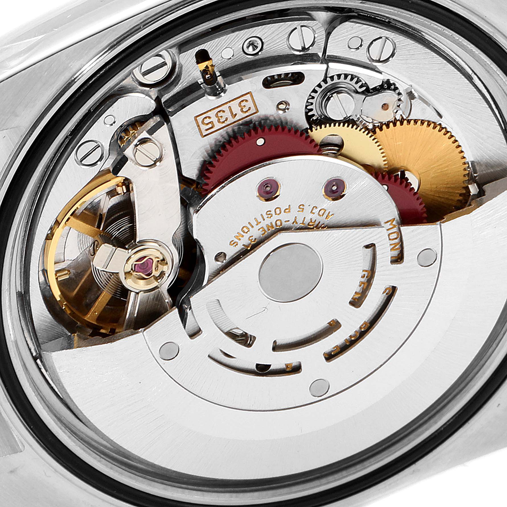 The image shows a close-up view of the movement inside a Rolex Datejust 16234 Men's Stainless Steel Black Dial 16234 Men's Stainless Steel Black Dial watch.