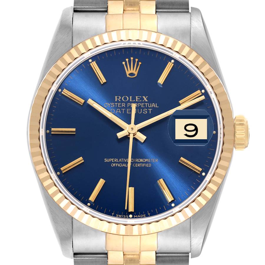 Rolex Datejust 36 Steel Yellow Gold Blue Dial Mens Watch 16233 Box Papers SwissWatchExpo