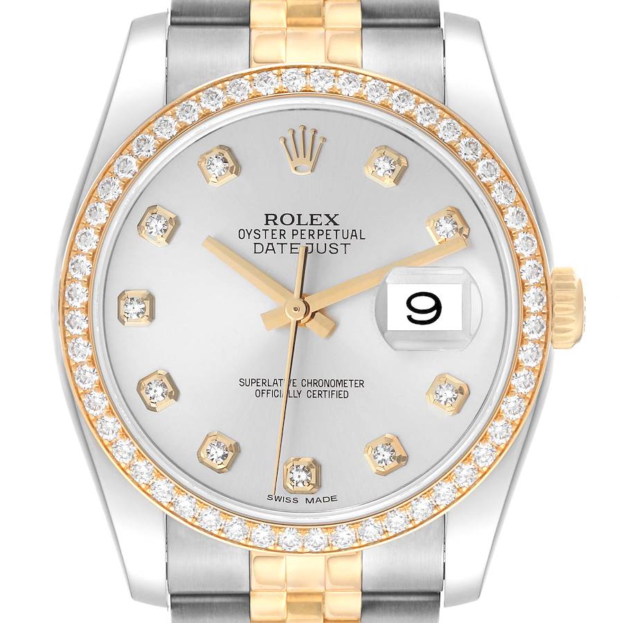 Rolex Datejust 36 Steel Yellow Gold Silver Dial Diamond Mens Watch 116243 SwissWatchExpo