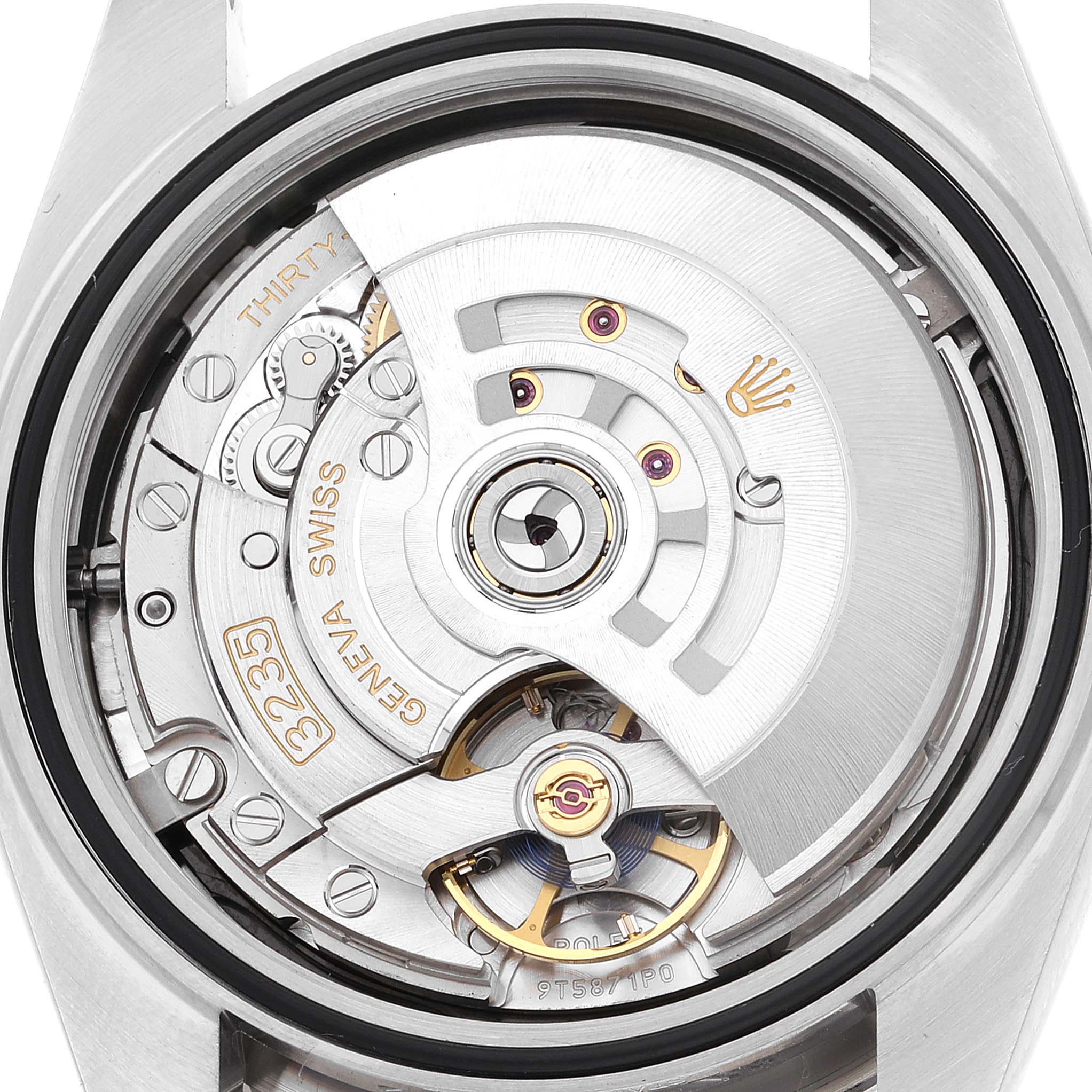 This image shows the movement mechanism of a Rolex Datejust 41 126334 Men's Stainless Steel Black Dial 126334 Men's Stainless Steel Black Dial watch viewed from the back.