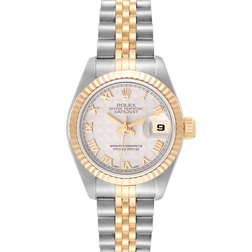 Photo of Rolex Datejust Ivory Pyramid Dial Steel Yellow Gold Ladies Watch 69173 Papers