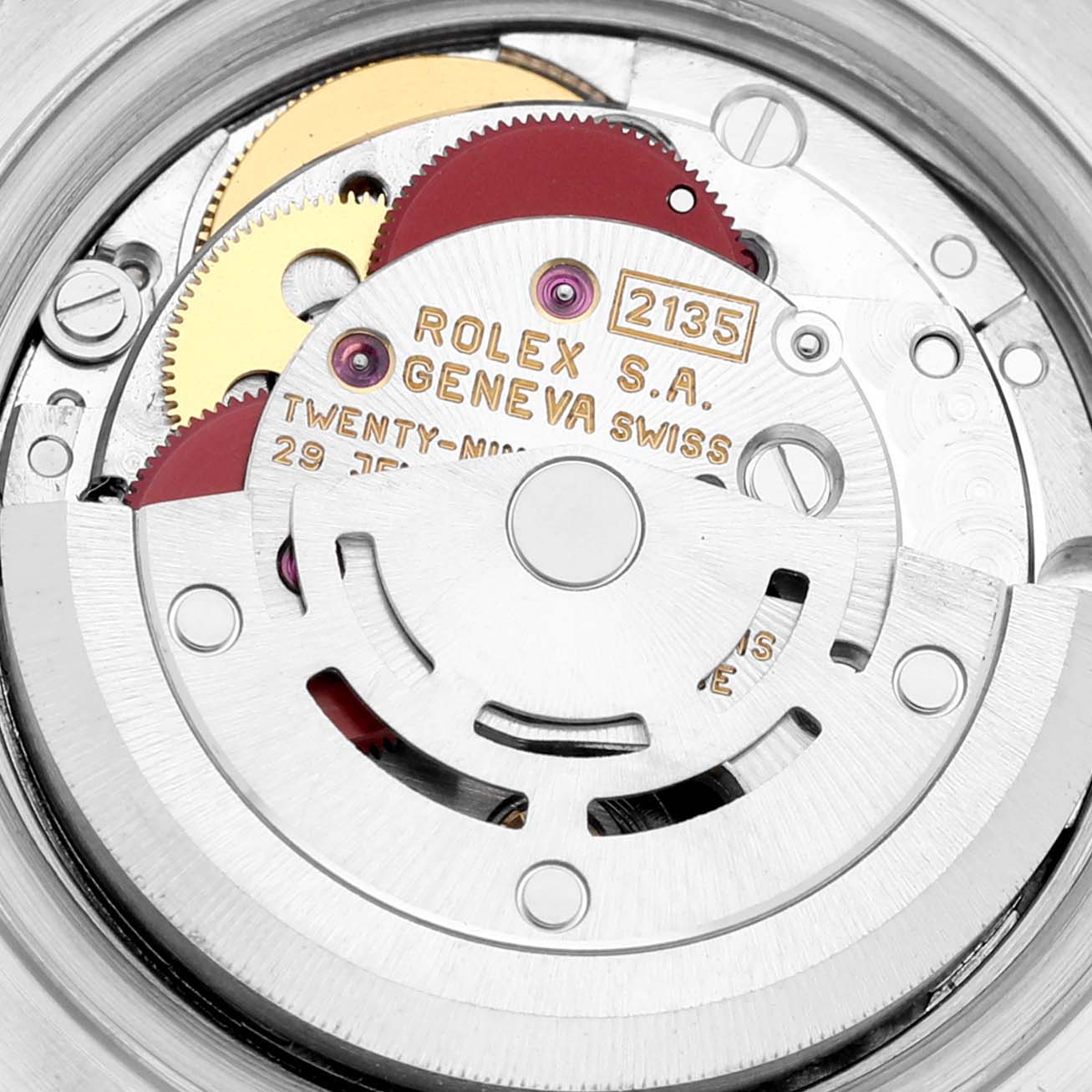 The image shows a close-up view of the movement mechanism inside a Rolex Datejust 69173 Women's Steel and Gold (two tone) White Dial 69173 Women's Steel and Gold (two tone) White Dial watch.