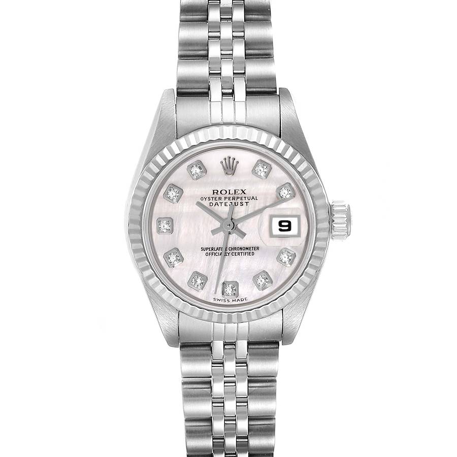 Rolex Datejust Steel White Gold Mother Of Pearl Diamond Dial Ladies Watch 79174 Papers SwissWatchExpo