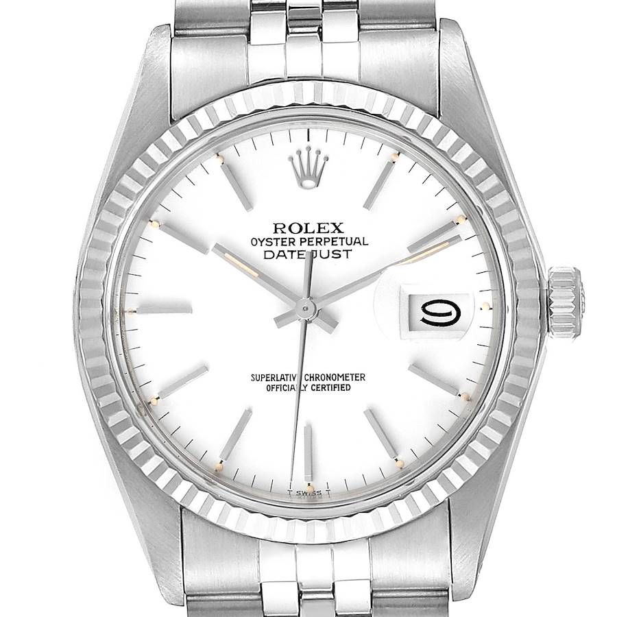 Rolex Datejust Steel White Gold White Dial Vintage Mens Watch 16014 SwissWatchExpo