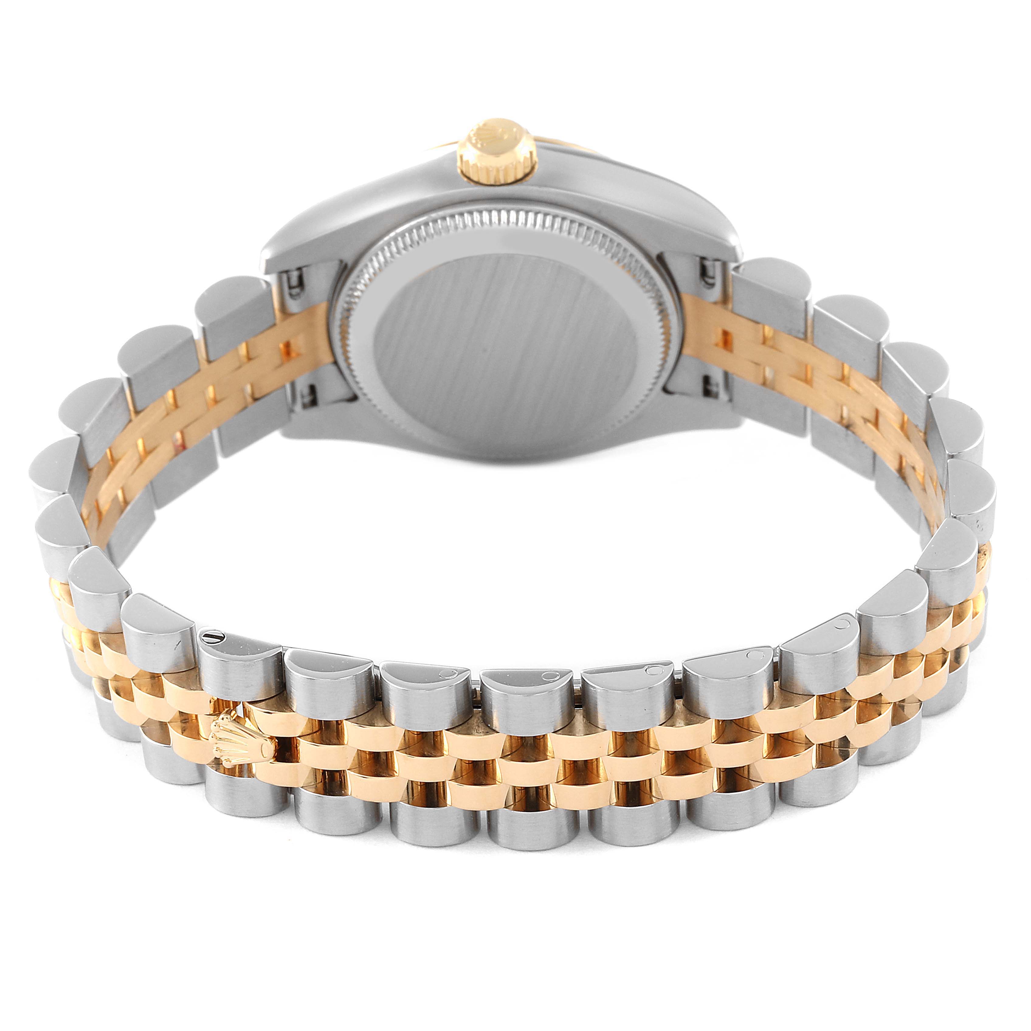 The image shows the back case and two-tone bracelet of the Rolex Datejust 179173 Women's Steel and Gold (two tone) Champagne Dial 179173 Women's Steel and Gold (two tone) Champagne Dial watch from a rear angle.
