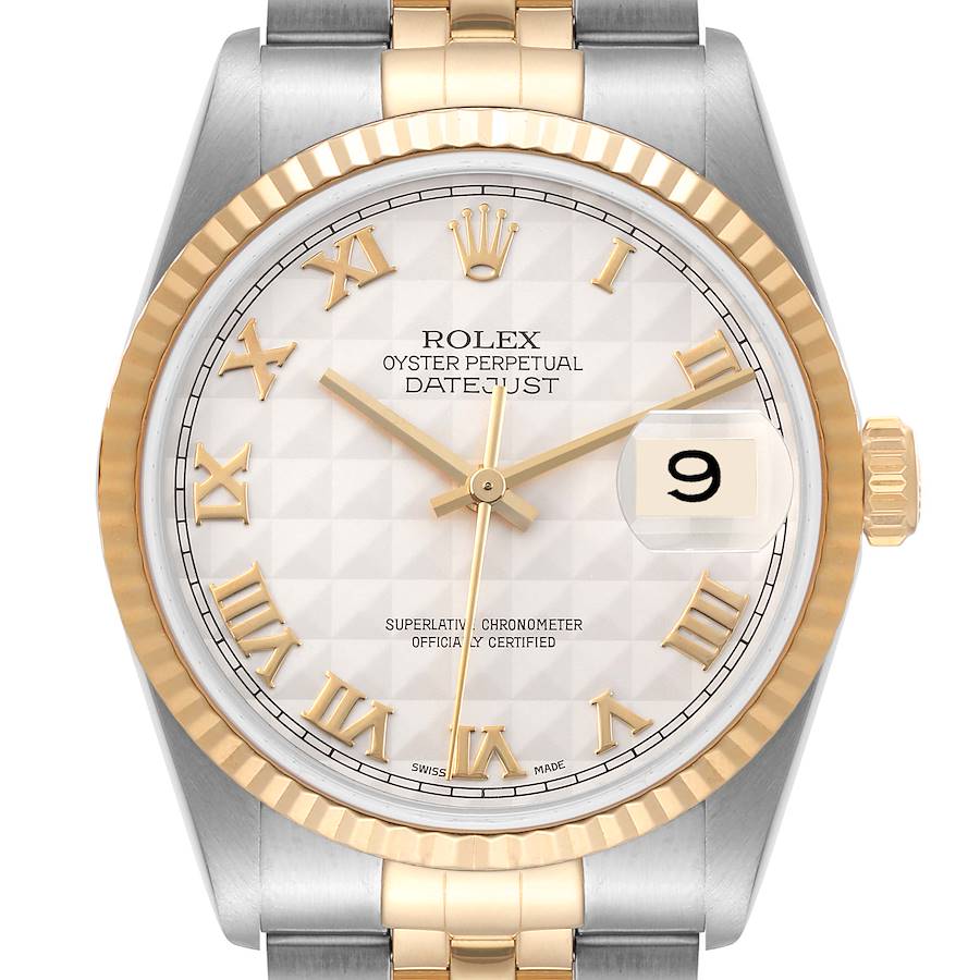 Rolex Datejust Steel Yellow Gold Ivory Pyramid Dial Mens Watch 16233 SwissWatchExpo
