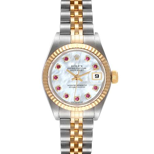Photo of Rolex Datejust Steel Yellow Gold Mother Of Pearl Ruby Dial Ladies Watch 79173 Box Papers