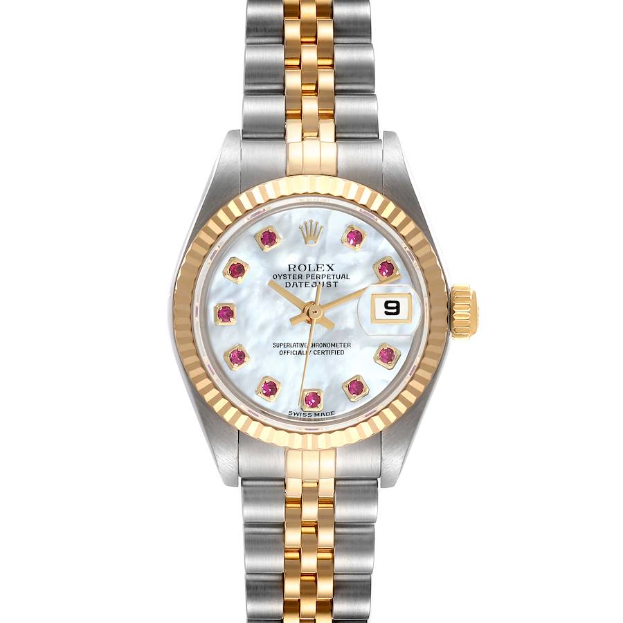 Rolex Datejust Steel Yellow Gold Mother Of Pearl Ruby Dial Ladies Watch 79173 Box Papers SwissWatchExpo