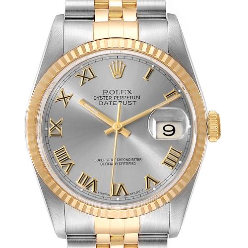 Photo of Rolex Datejust Steel Yellow Gold Slate Dial Mens Watch 16233 Box Papers