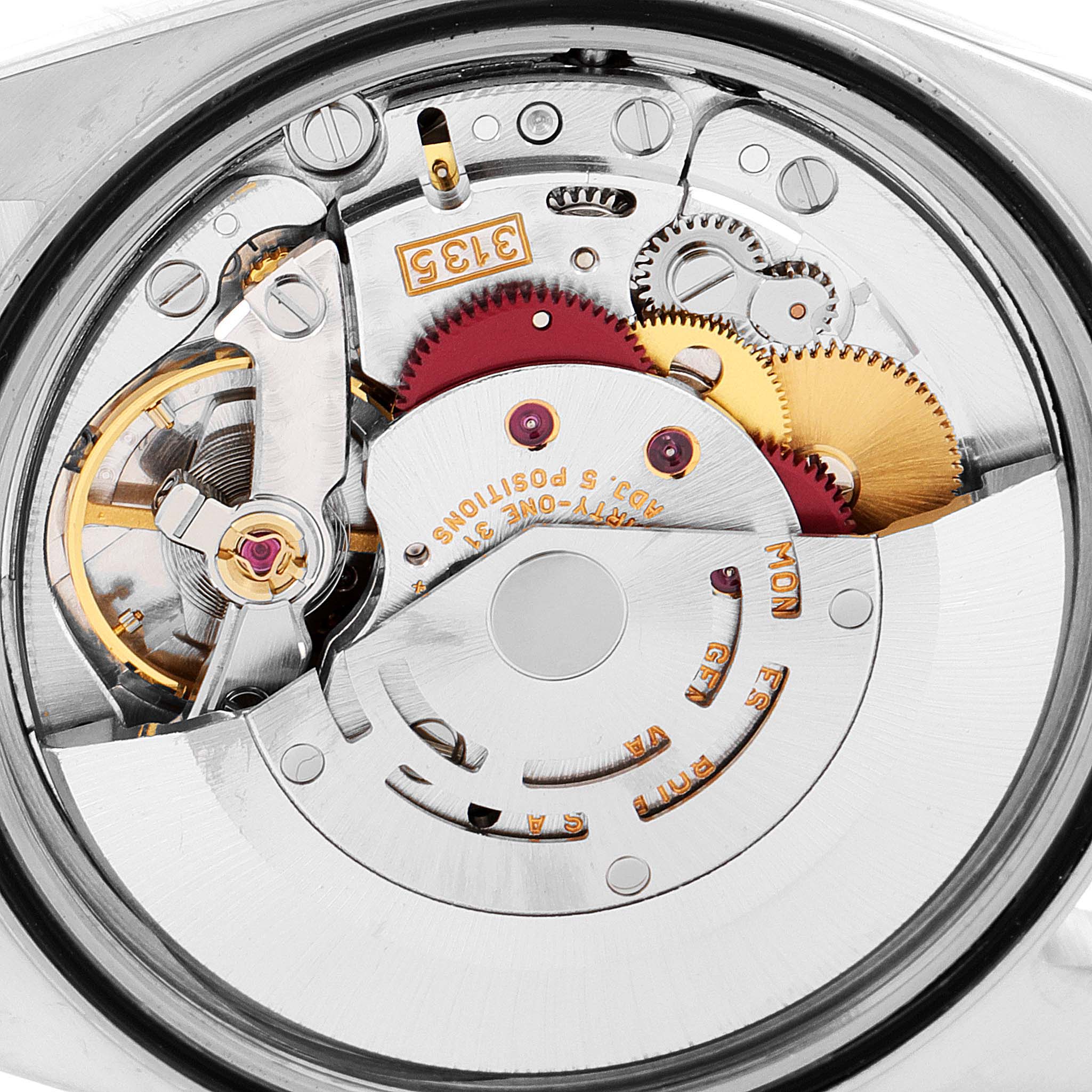 The image shows the internal mechanical movement of a Rolex Datejust 16233 Men's Steel and Gold (two tone) White Dial 16233 Men's Steel and Gold (two tone) White Dial watch at a close-up angle.