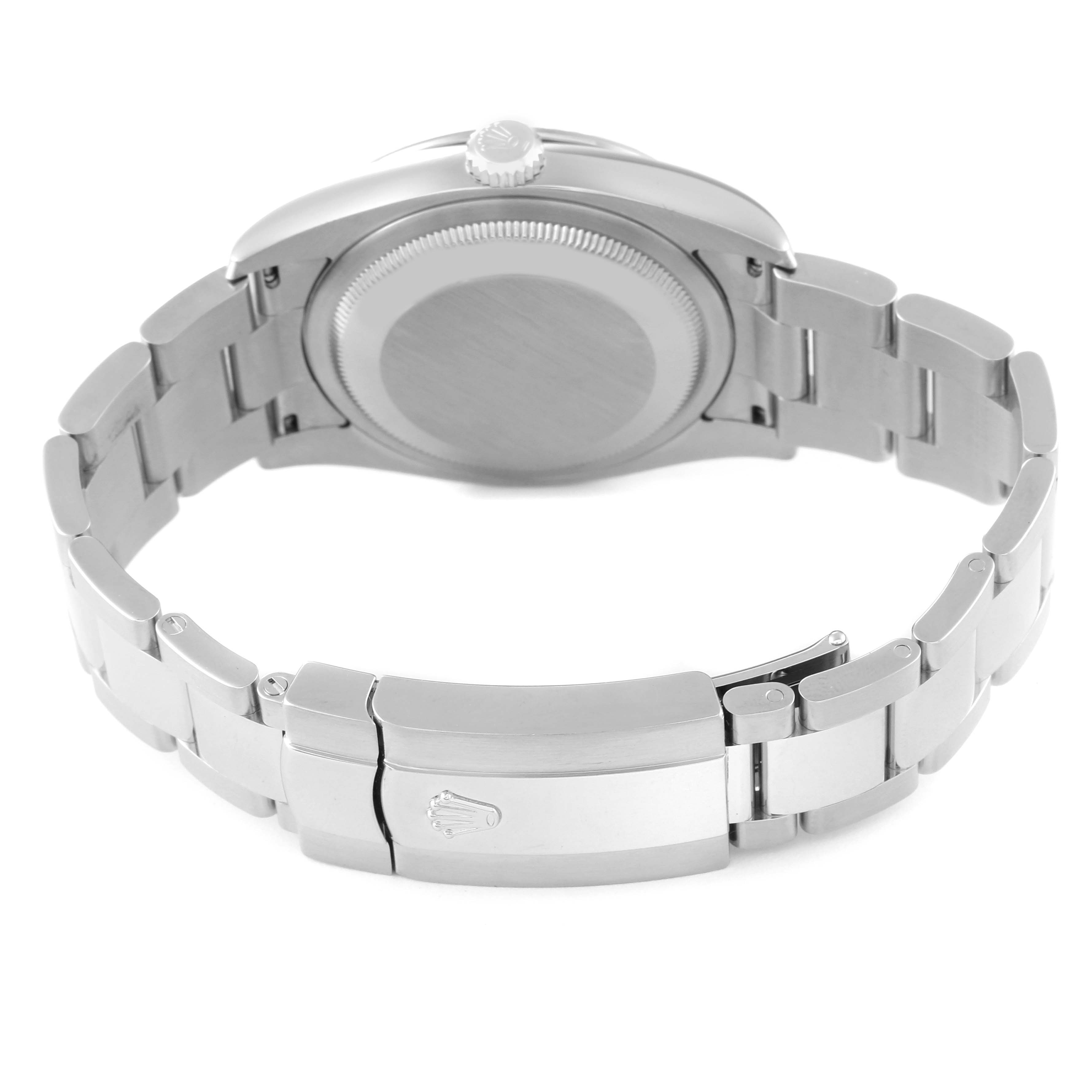 This image shows the back case and bracelet clasp of a Rolex Turn-o-Graph 116264 Men
s Stainless Steel Blue Dial 116264 Men
s Stainless Steel Blue Dial watch from a rear angle.