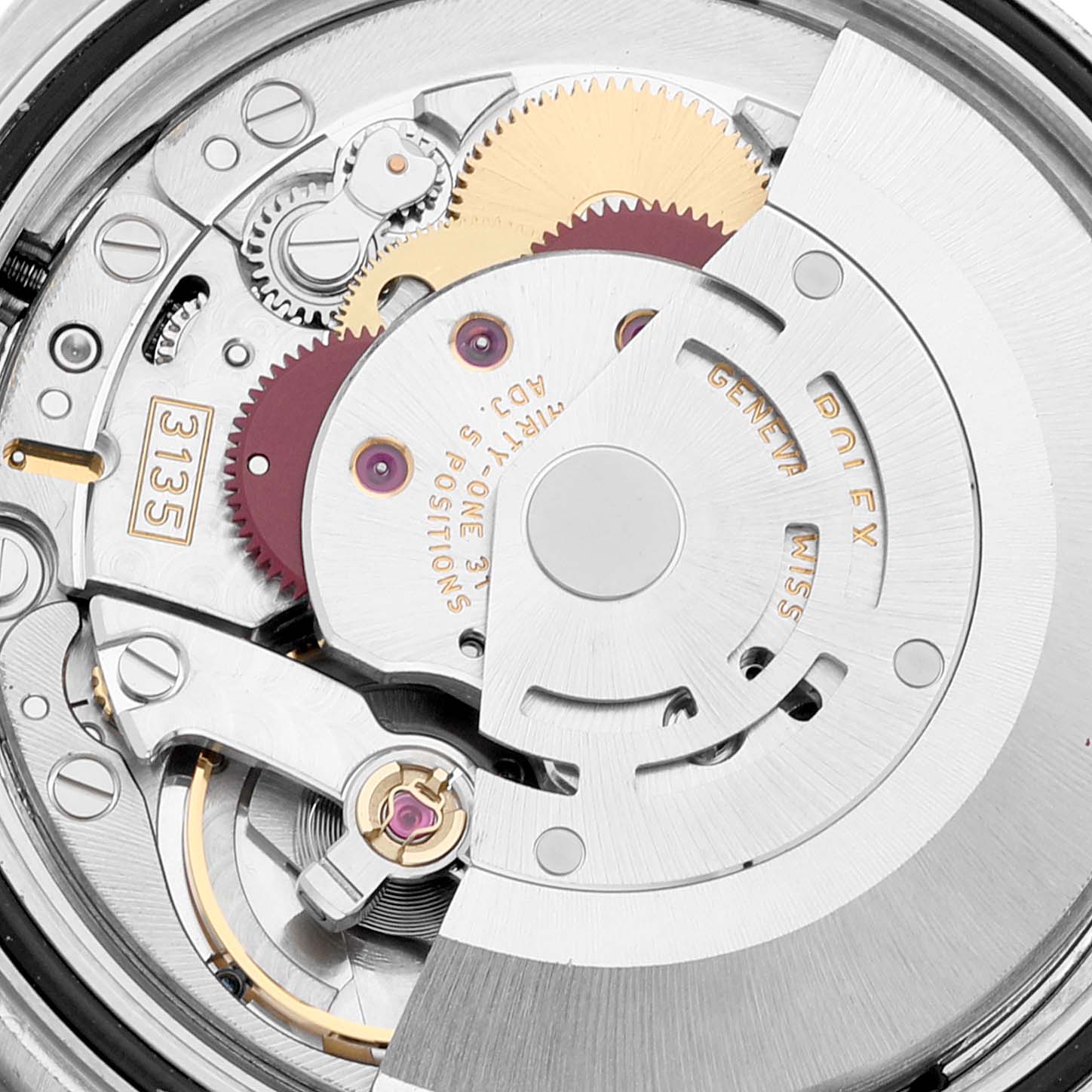 The image shows a close-up of the movement components of the Rolex Turn-o-Graph 116264 Men
s Stainless Steel Blue Dial 116264 Men
s Stainless Steel Blue Dial model, highlighting gears and the rotor.
