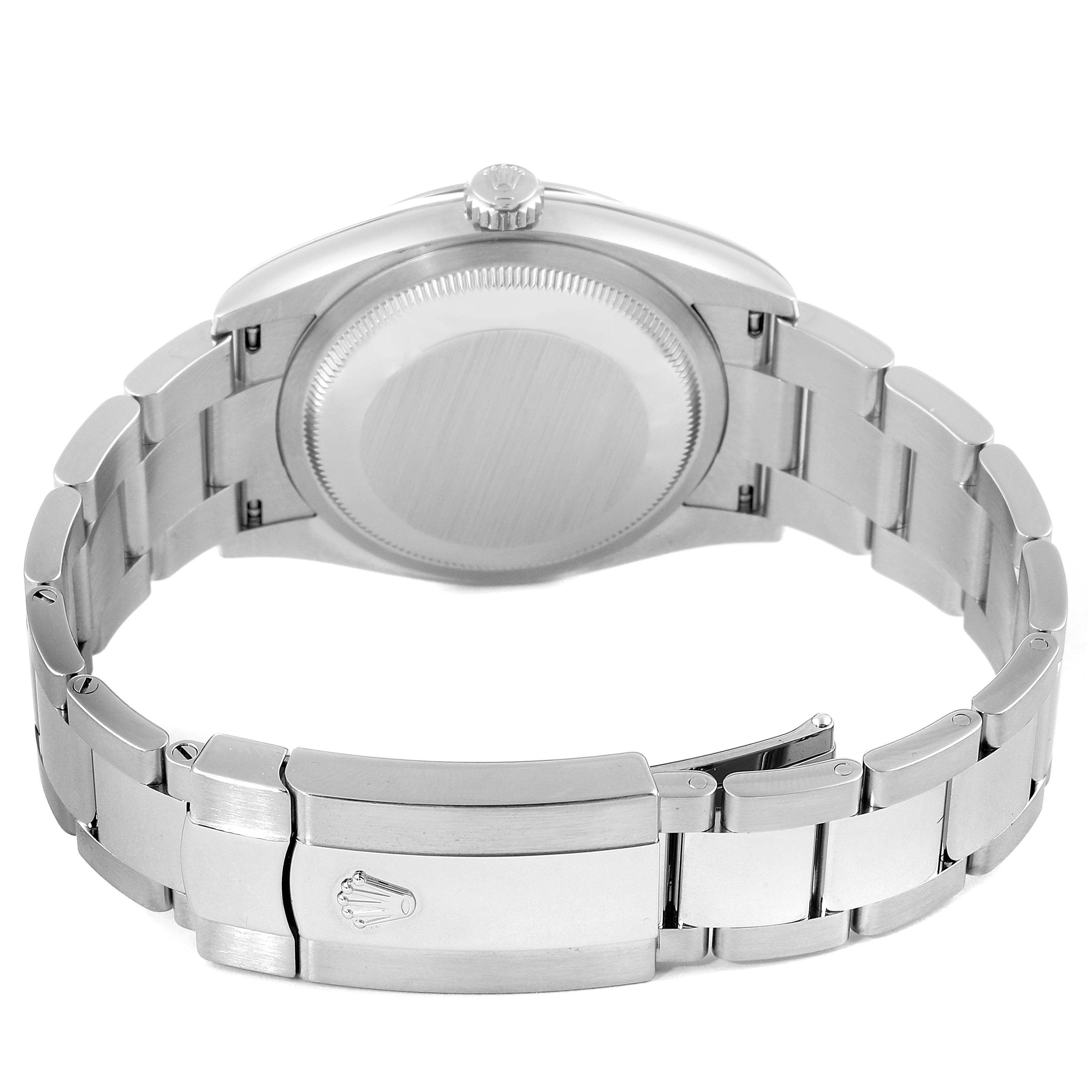This image shows the back case and clasp of the Rolex Datejust 126200 Men's Stainless Steel White Dial 126200 Men's Stainless Steel White Dial watch from a rear angle.