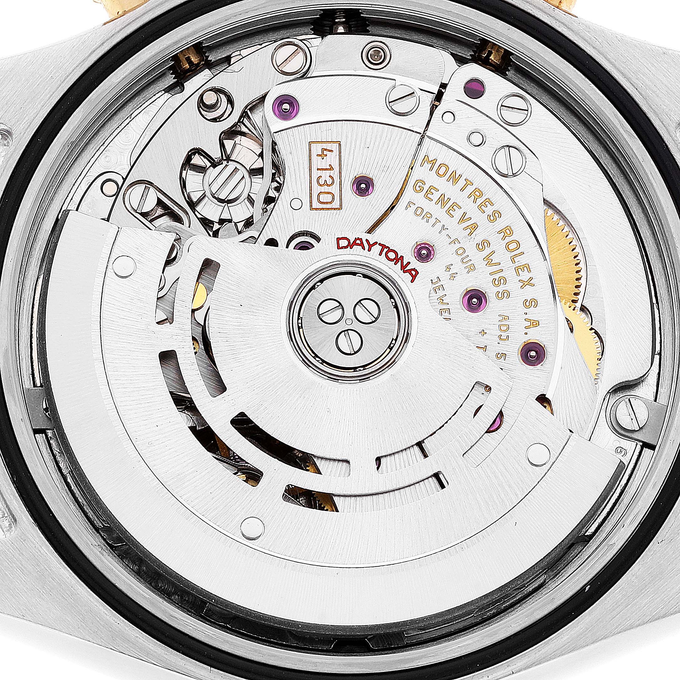 The image displays the internal mechanism and rotor of the Rolex Daytona 116523 Men's Steel and Gold (two tone) Black Dial 116523 Men's Steel and Gold (two tone) Black Dial watch, viewed from the back.