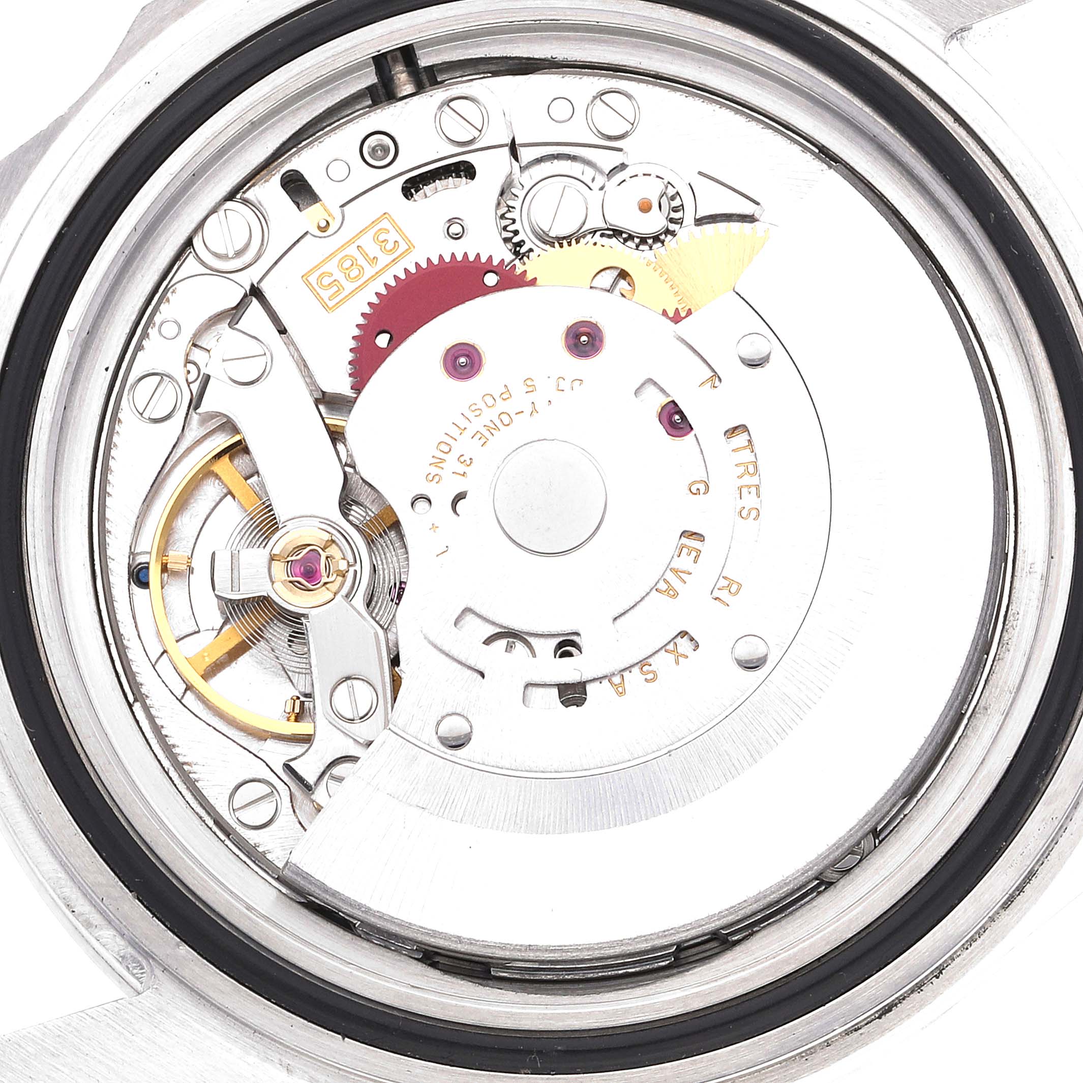 This image shows the internal mechanism of the Rolex Explorer 16570 Men
s Stainless Steel Black Dial 16570 Men
s Stainless Steel Black Dial watch, highlighting the movement components.