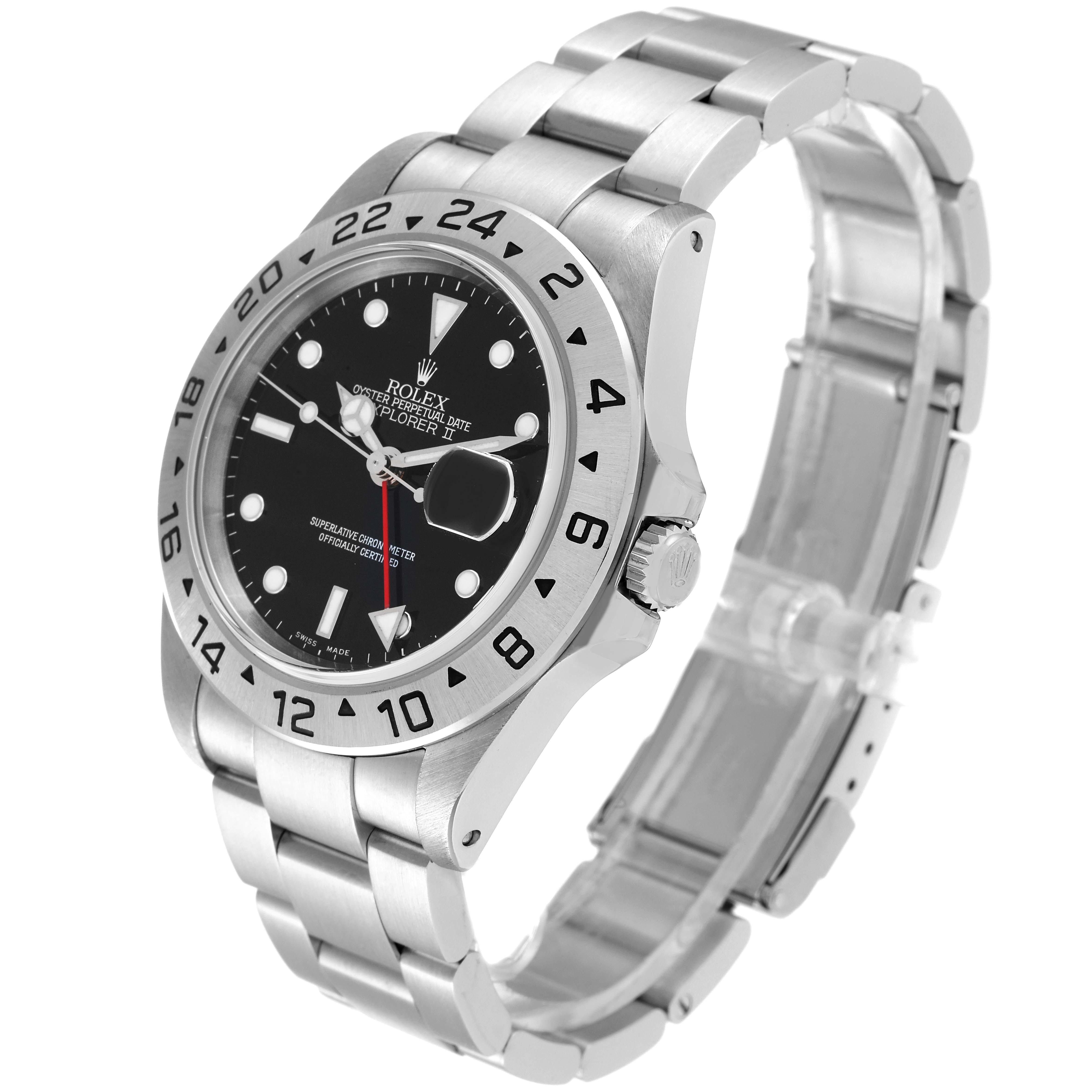 The image shows a Rolex Explorer 16570 Men
s Stainless Steel Black Dial 16570 Men
s Stainless Steel Black Dial watch at a three-quarter angle, displaying its dial, bezel, crown, and bracelet.