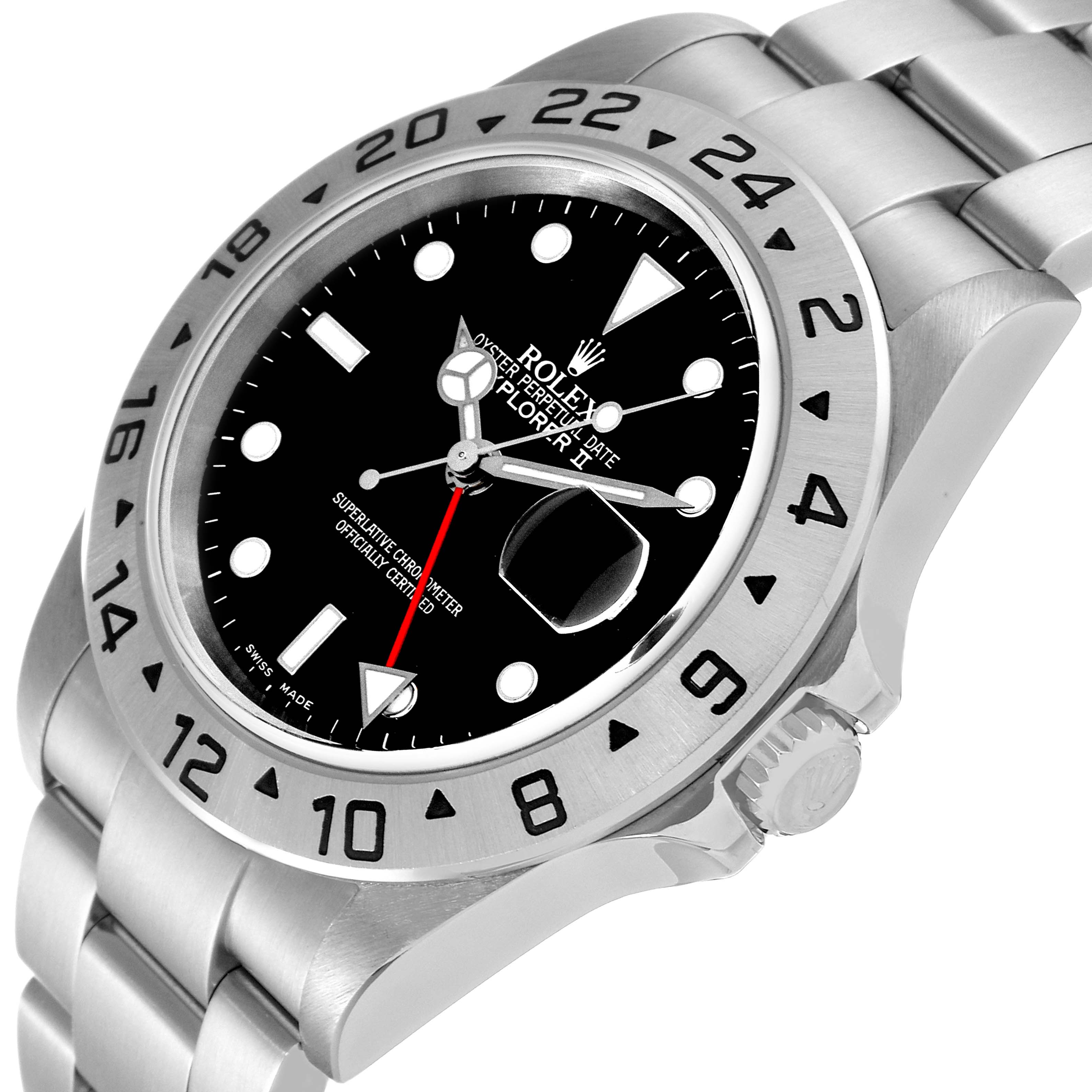The image shows a Rolex Explorer 16570T Men
s Stainless Steel Black Dial 16570T Men
s Stainless Steel Black Dial watch face and bezel from a side angle, highlighting its stainless steel bracelet and crown.
